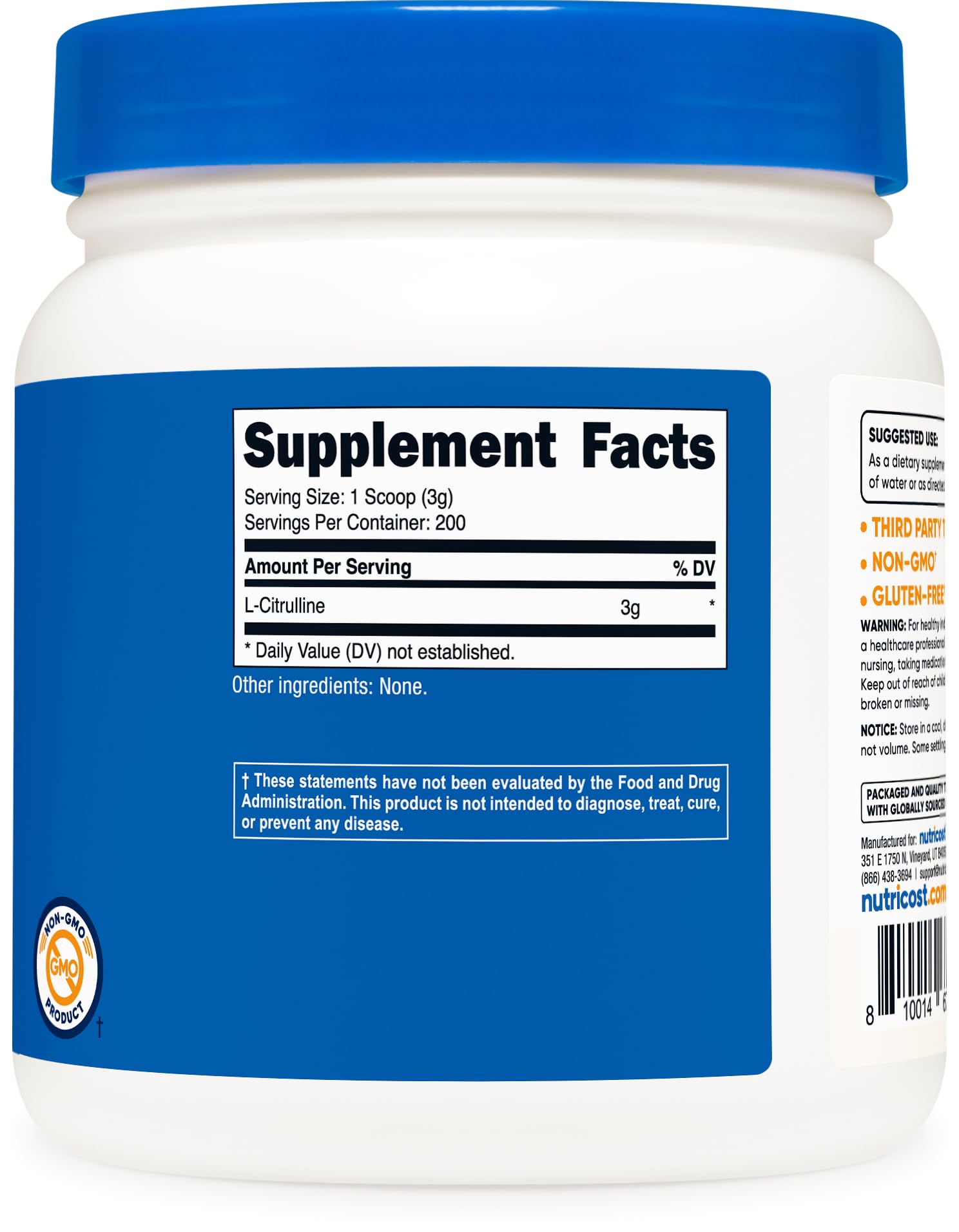 Nutricost L-Citrulline Base Powder - Pure & Gluten Free

