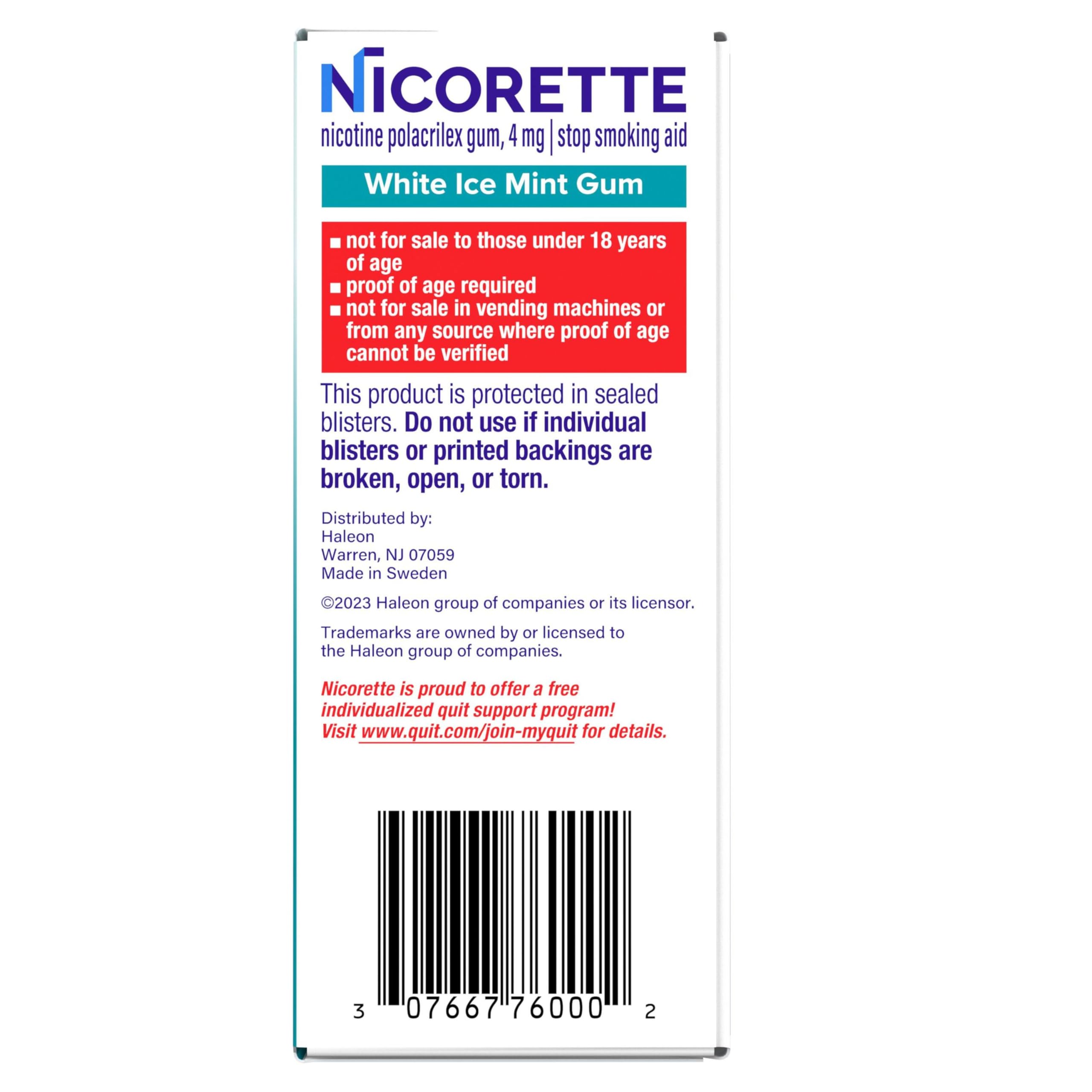 Nicorette 4 mg White Ice Mint Nicotine Gum Stop Smoking Aid

