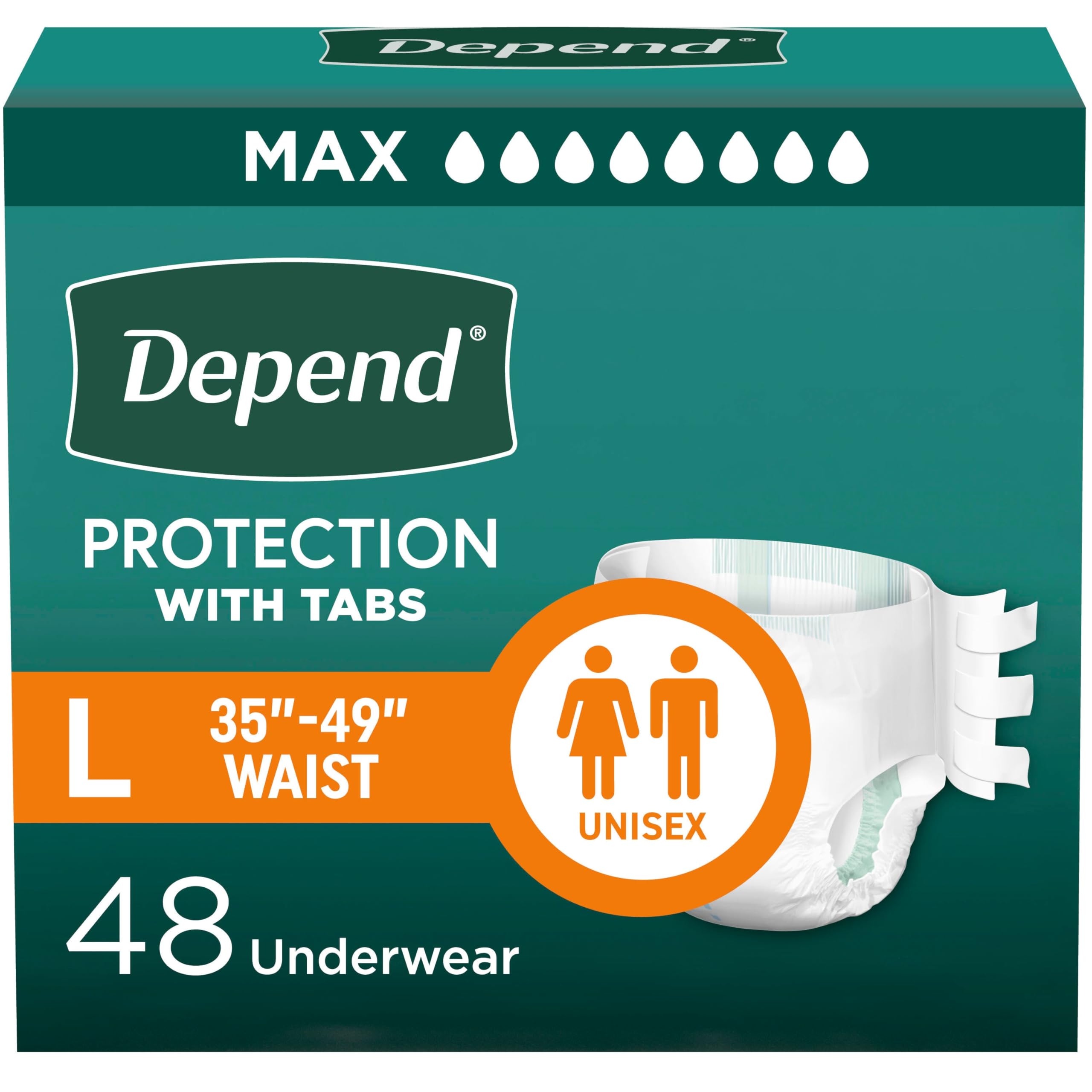 Depend Protection with Tabs Adult Diapers - Max Absorbency