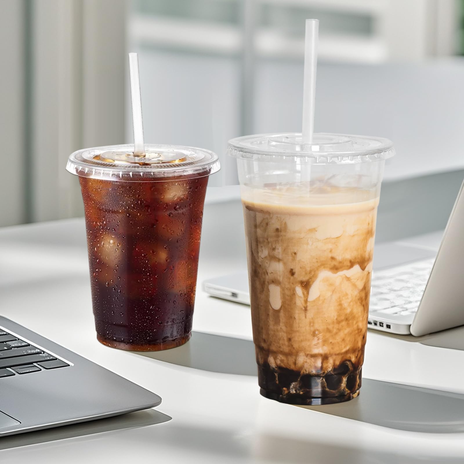 Clear Plastic Cups with Lids and Straws | Leak-Proof PET

