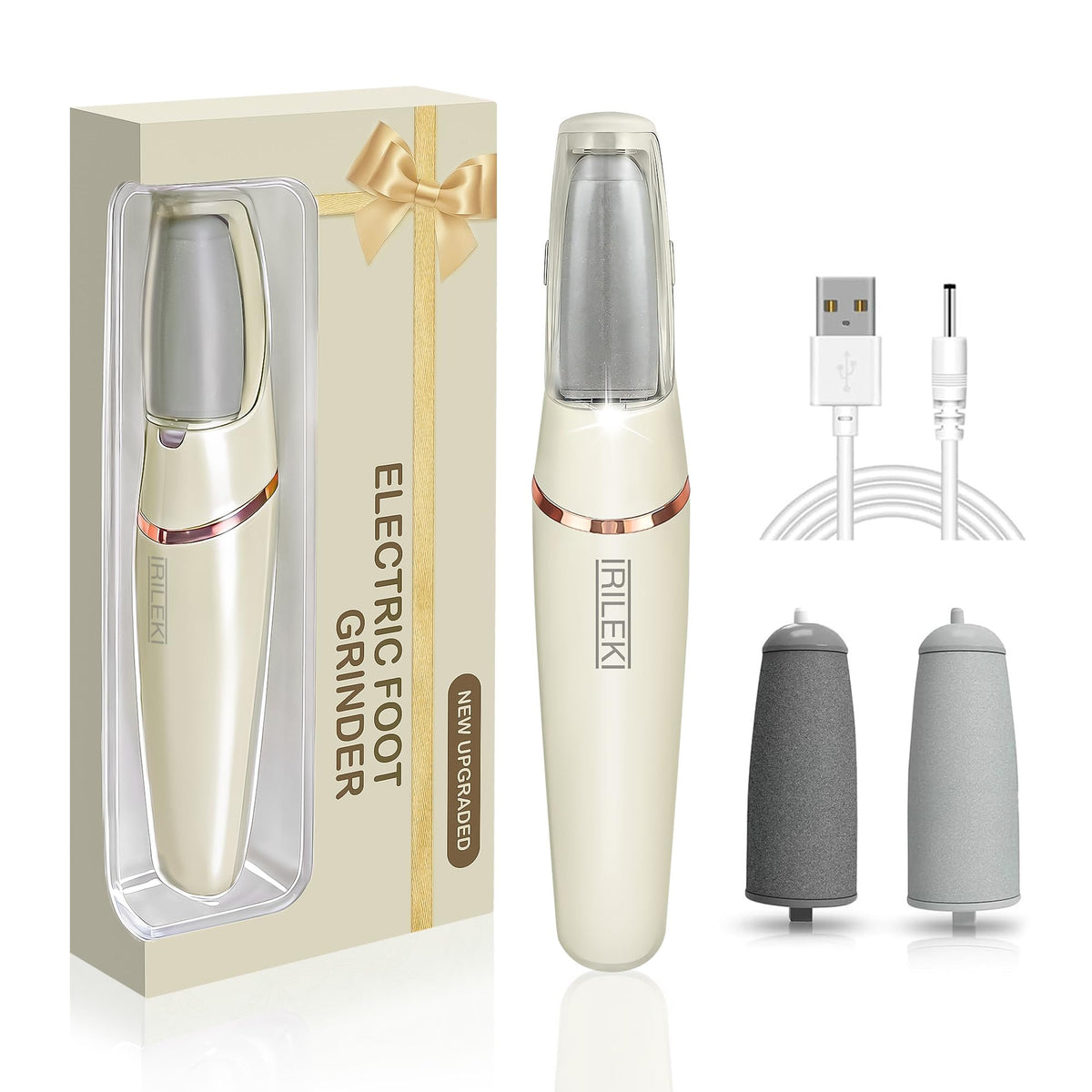 Upgraded Electric Foot Callus Remover with Two Roller Heads - Rechargeable Pedicure Tool