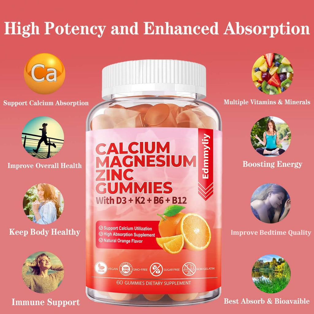 Calcium Magnesium Zinc Gummies with D3 B12 for Immune Support

