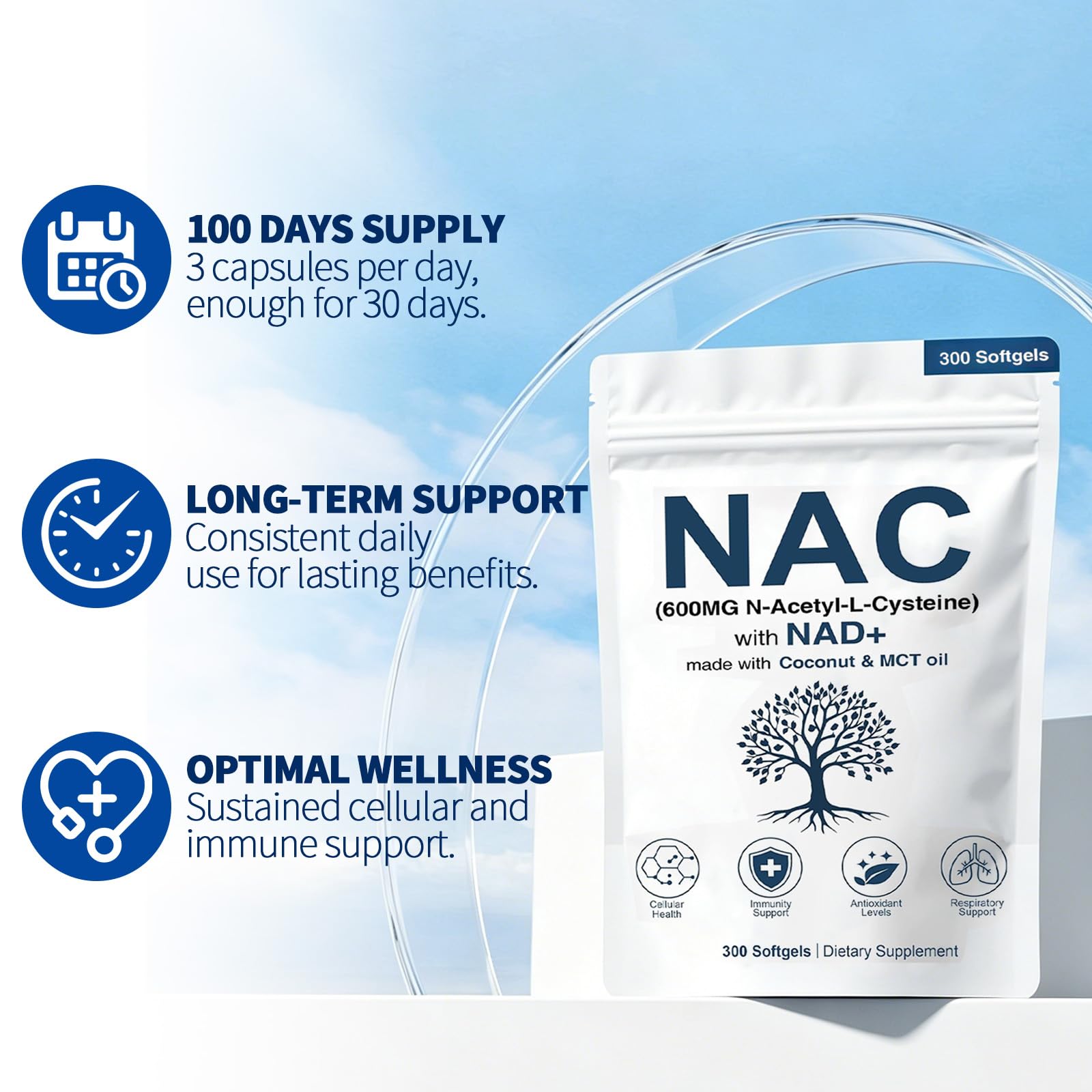 NAC 600mg Supplement Capsules with NAD+ for Lung Health


