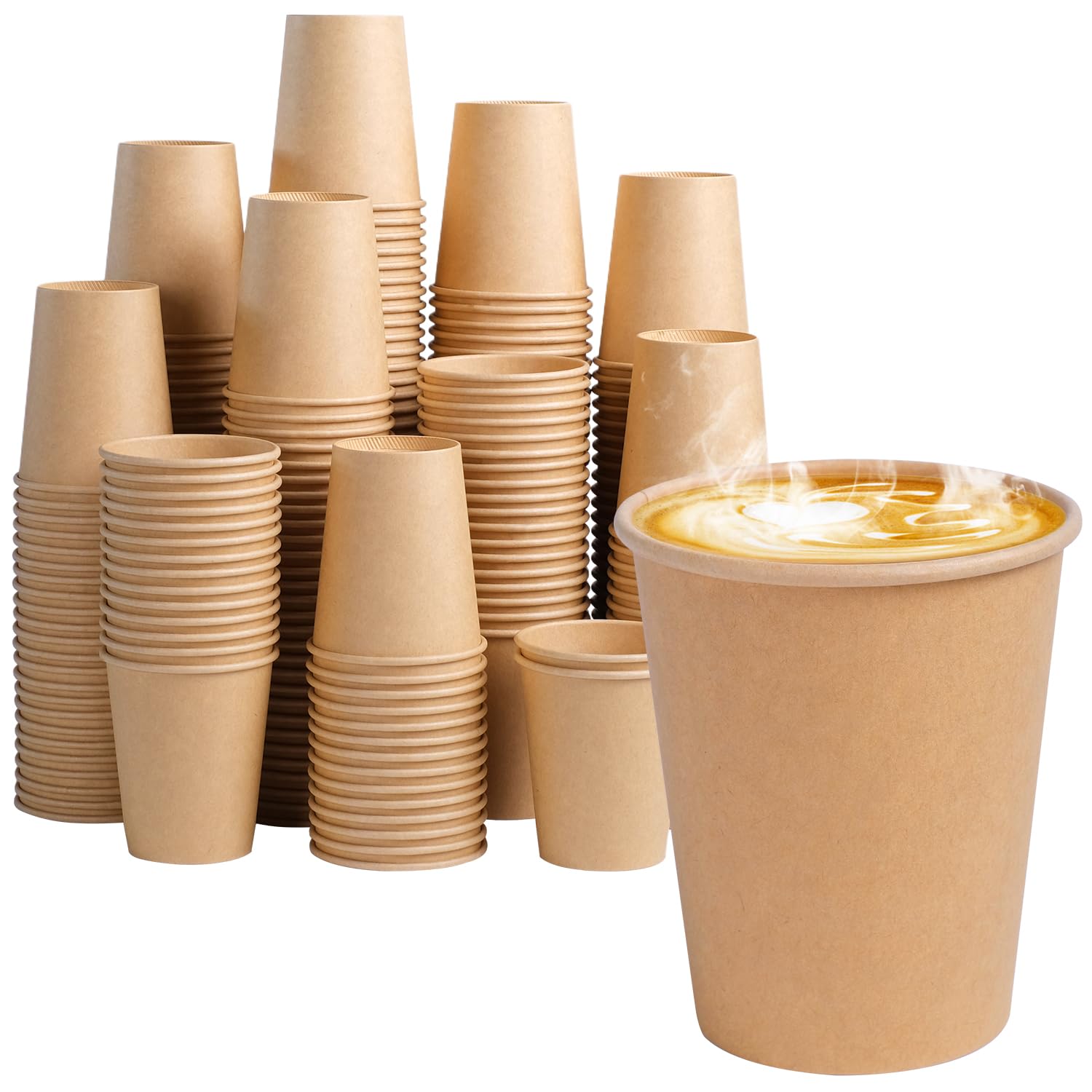 BYSNOW Disposable Kraft Paper Cups for Hot or Cold Beverages