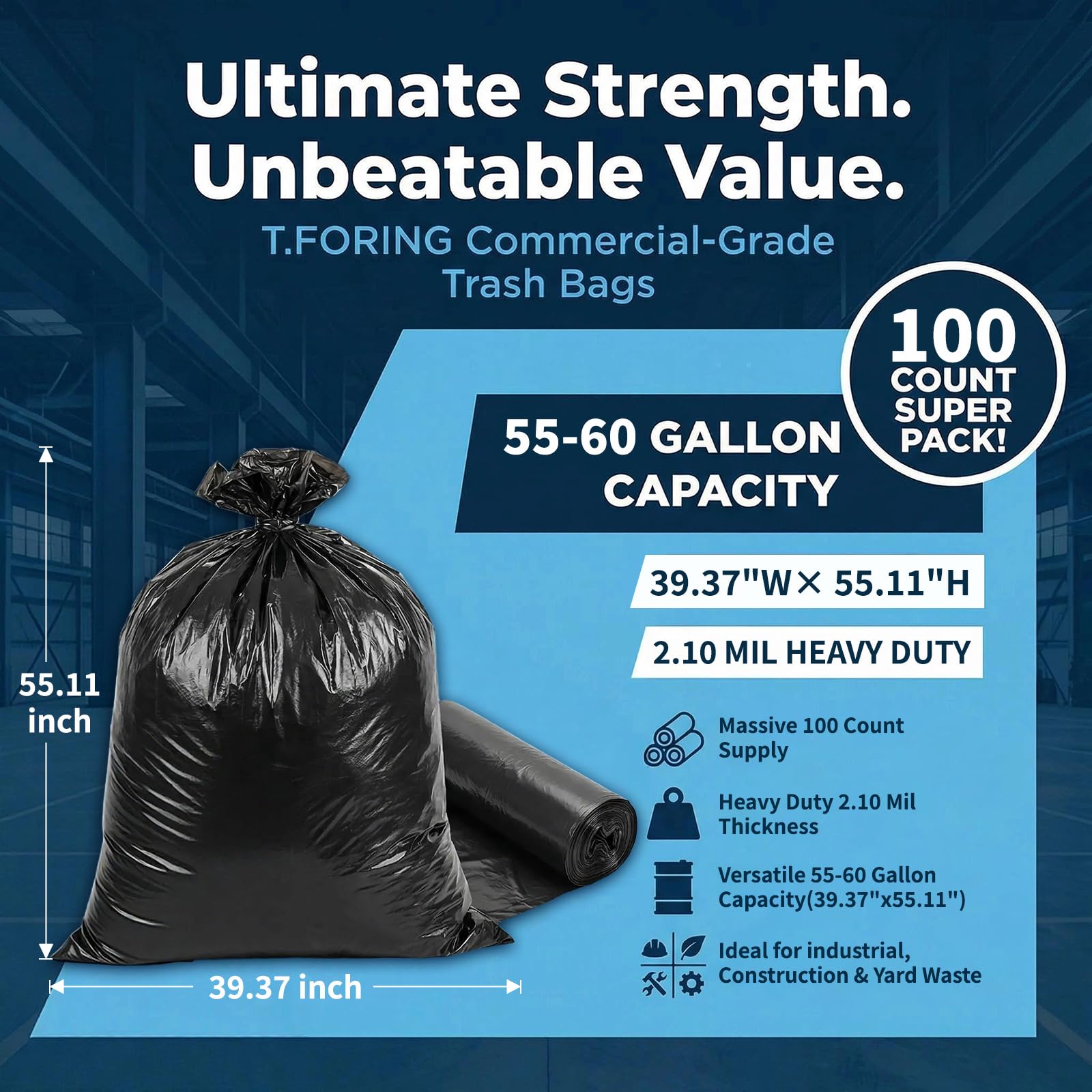 Trash Bags by TFORING - Heavy Duty for Commercial Use

