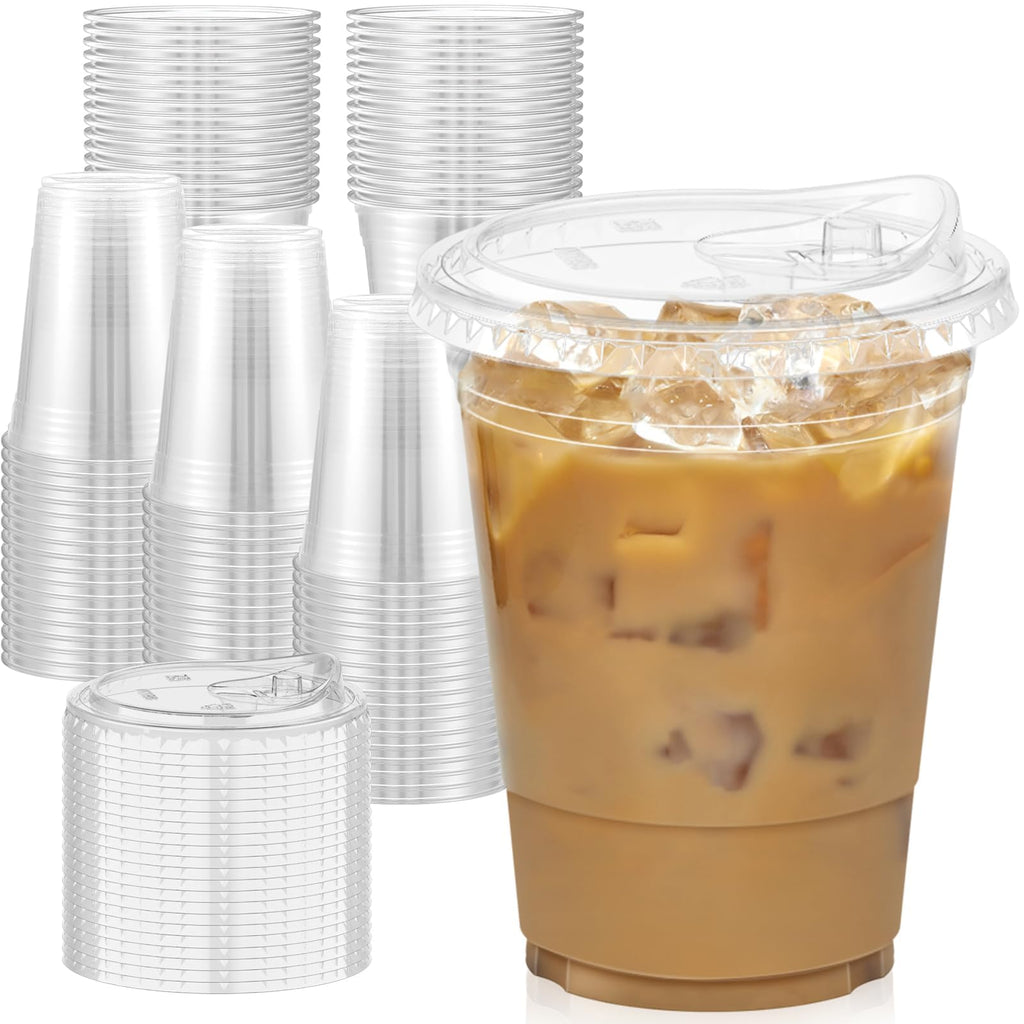 Dealusy Clear Plastic Cups with Lids | 100 Cups and Lids

