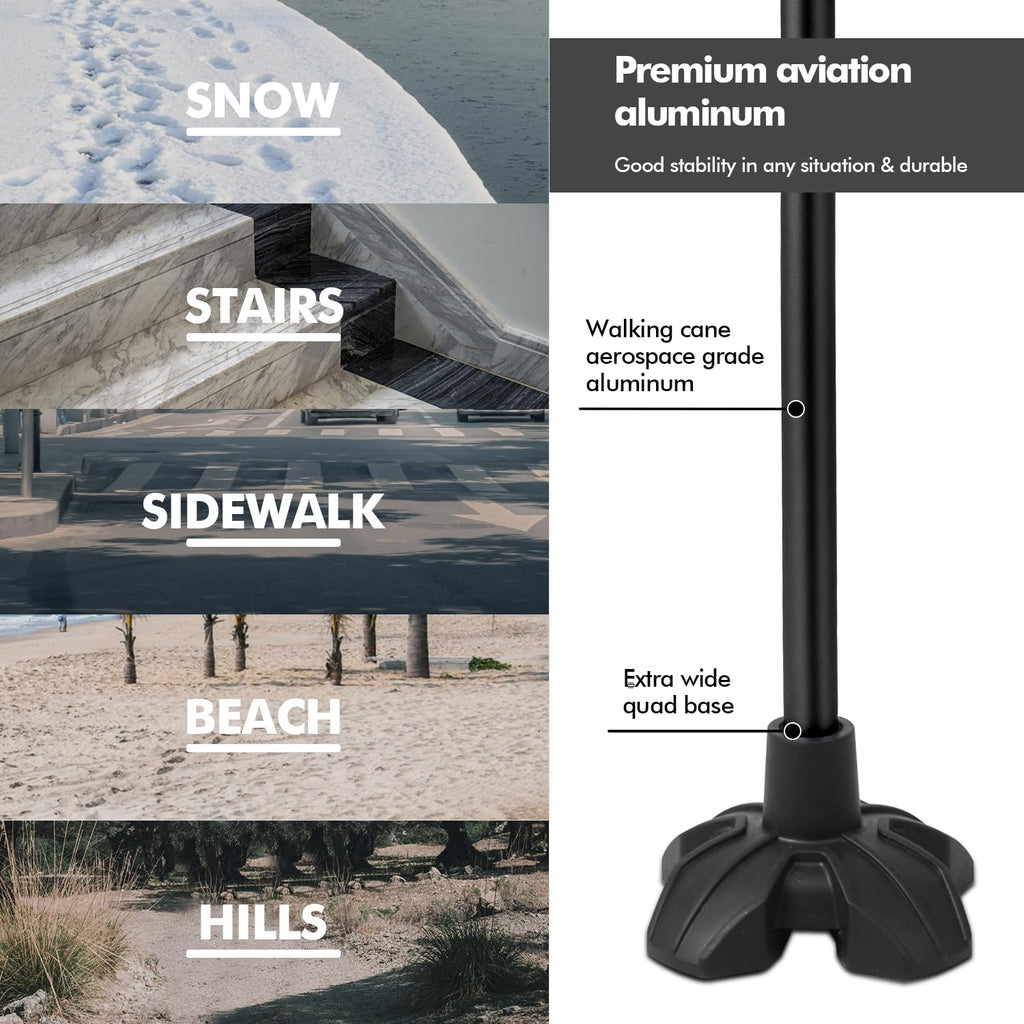 KingGear F1 Walking Cane - Lightweight Quad Base

