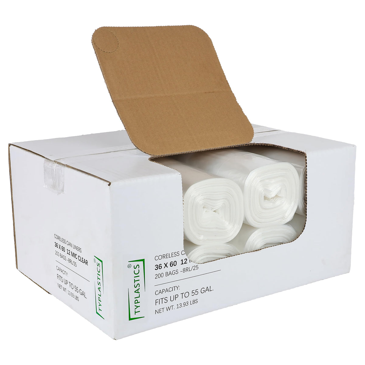 TYPLASTICS Clear Trash Can Liners - High Density for Office, Outdoor & Industrial