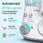 COSLUS E2 Water Flosser – 2 Modes, 12 Settings, 5 Tips

