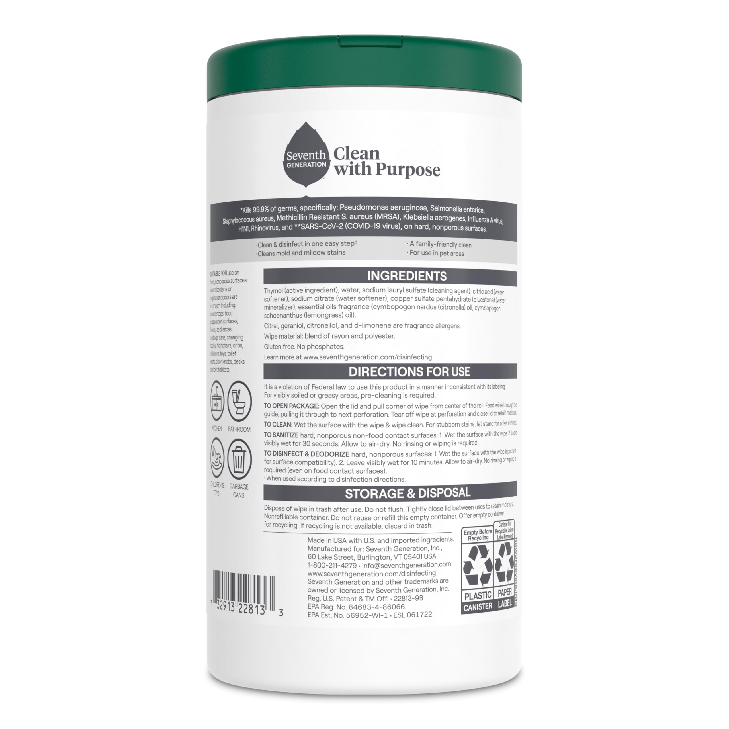 Seventh Generation Disinfecting Wipes Lemongrass Citrus

