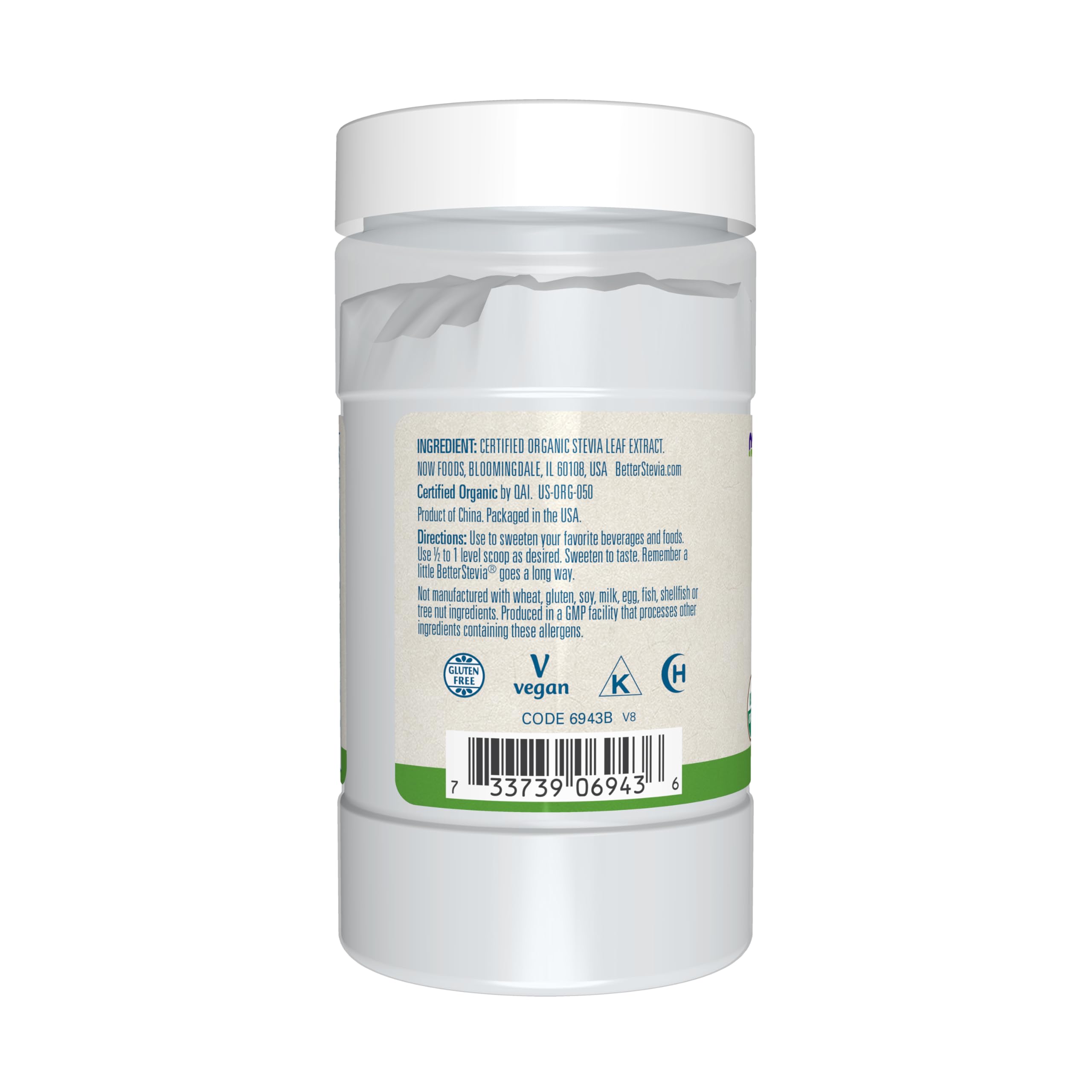 NOW Foods BetterStevia Organic Zero-Calorie Sweetener Powder

