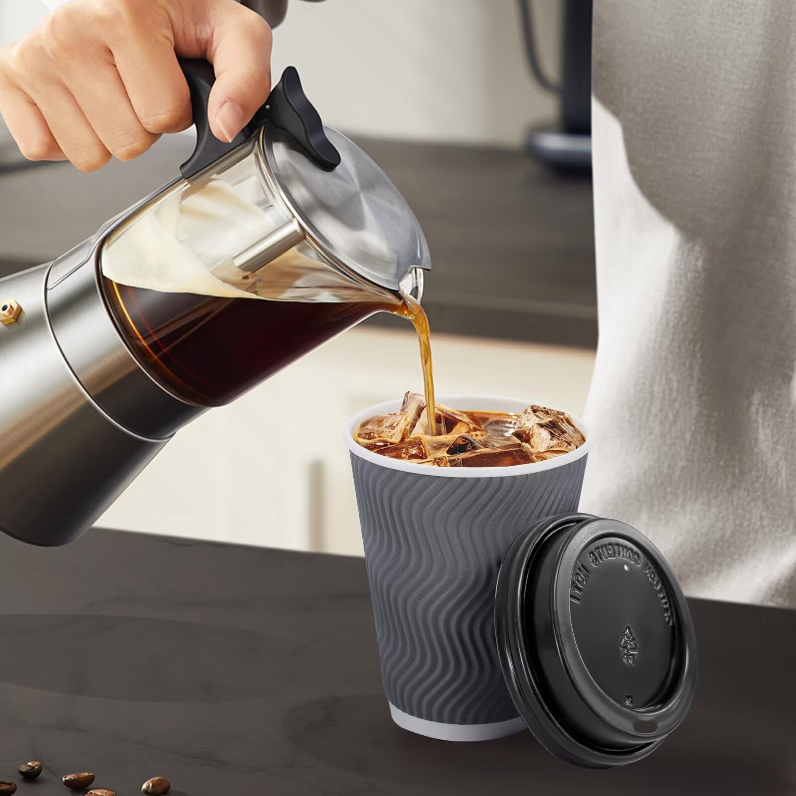 Clawsoff Disposable Coffee Cups with Lids – Insulated Ripple Wall

