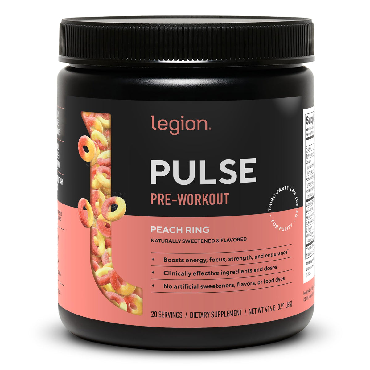 Legion Pulse Pre Workout Supplement - All Natural Nitric Oxide, Creatine Free, Naturally Sweetened