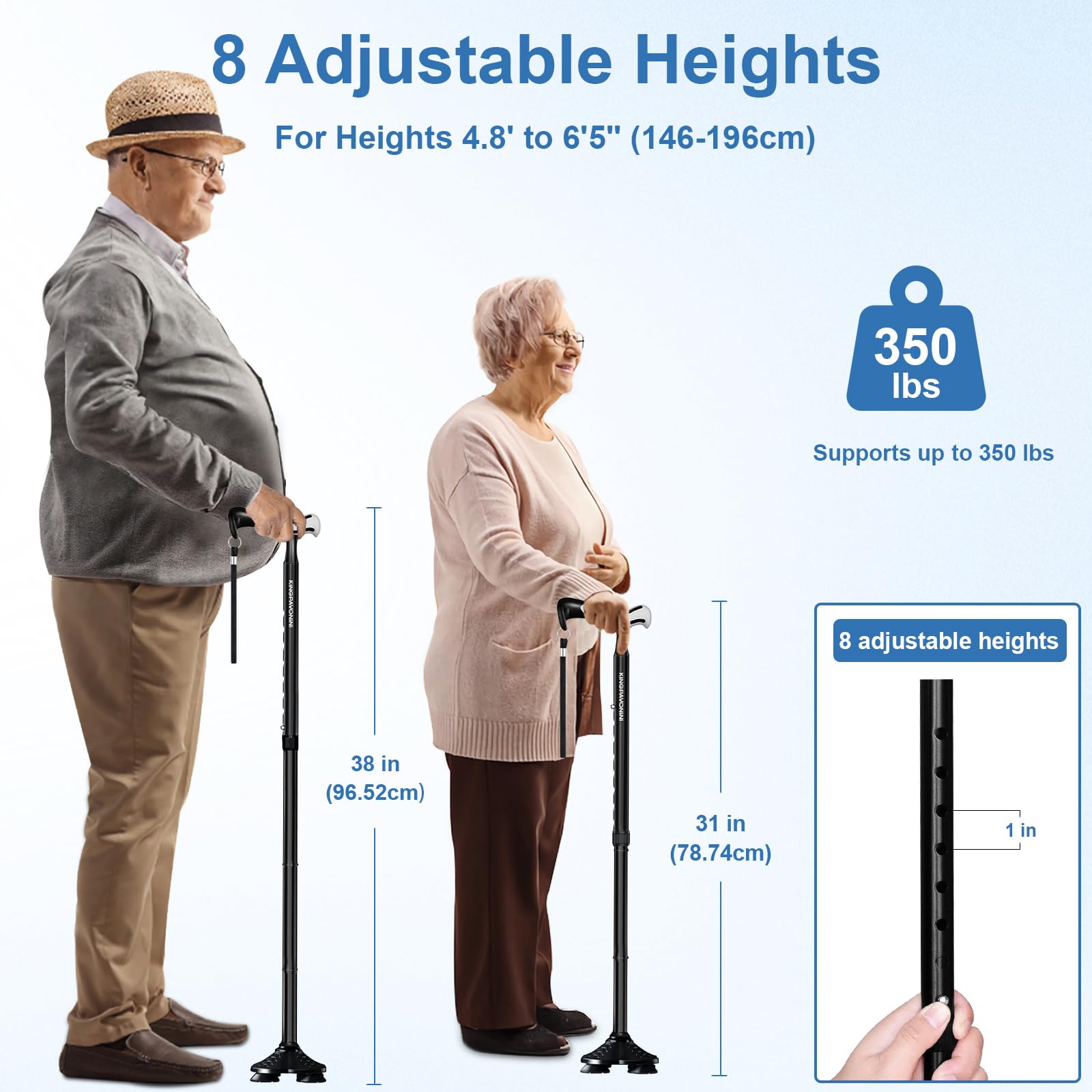 KingPavonini Folding Walking Cane Quad Base 350 lb Capacity

