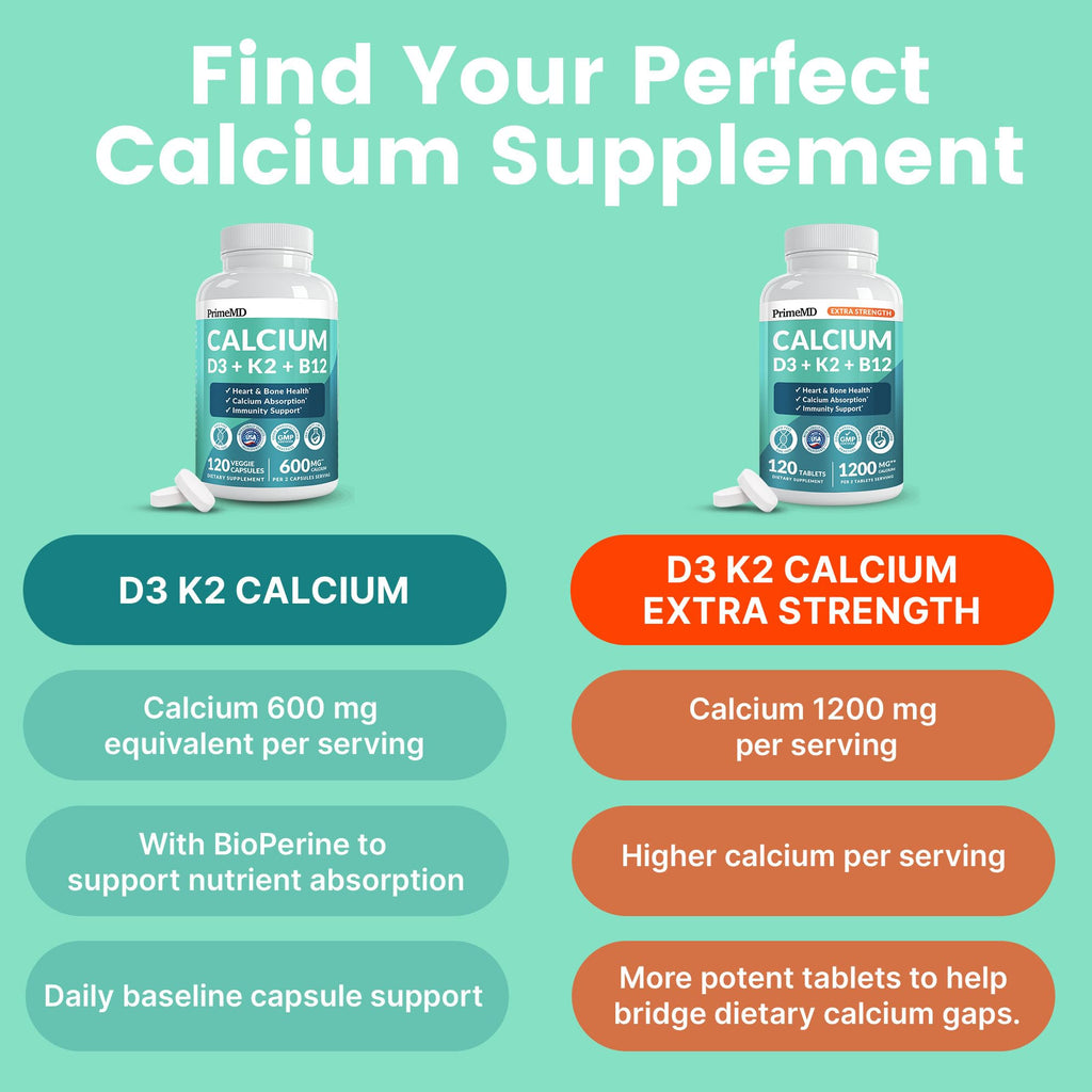 Calcium Citrate with D3 & K2 for Adults - Vegan Supplement

