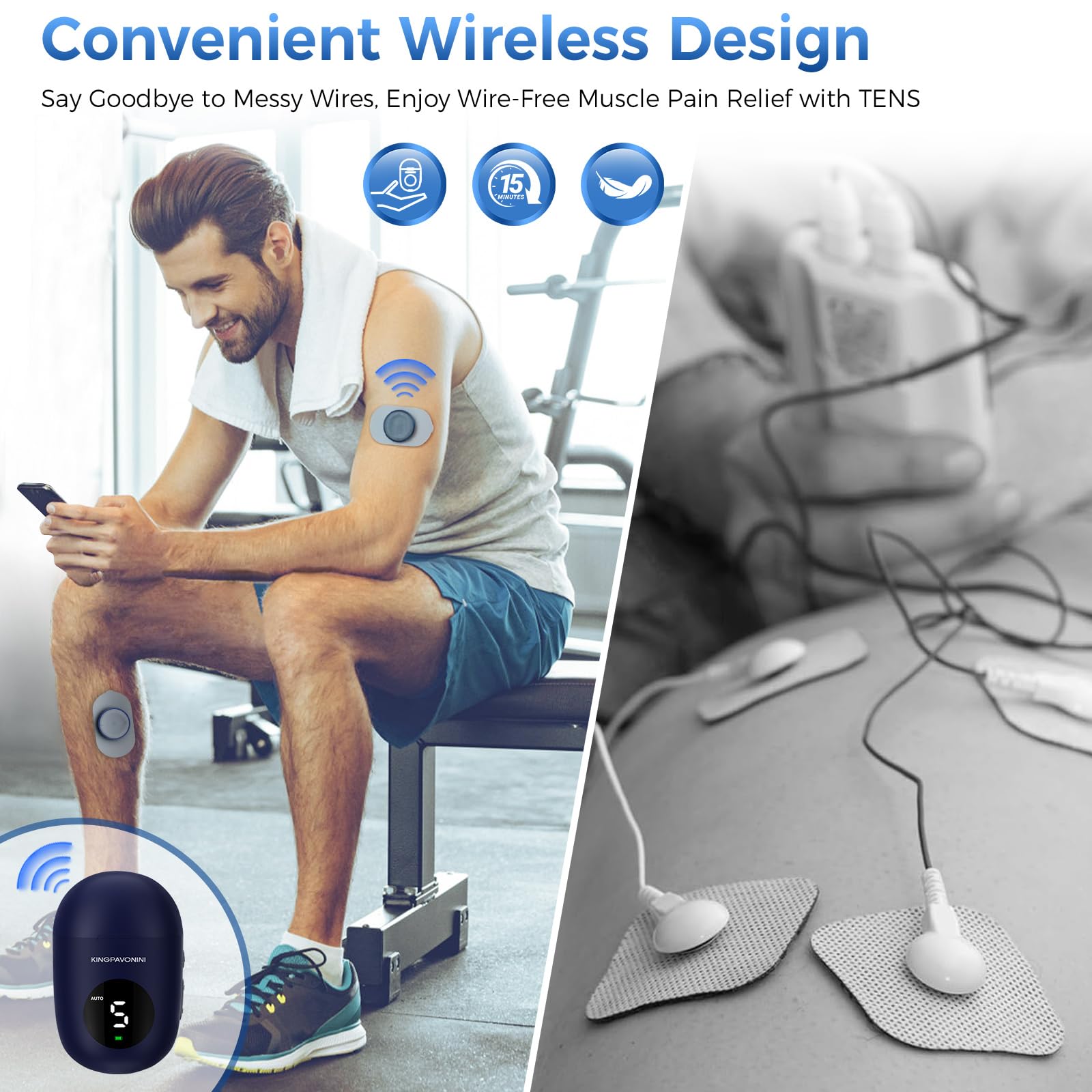 KingPavonini Wireless TENS Unit Dual Channel Stimulator


