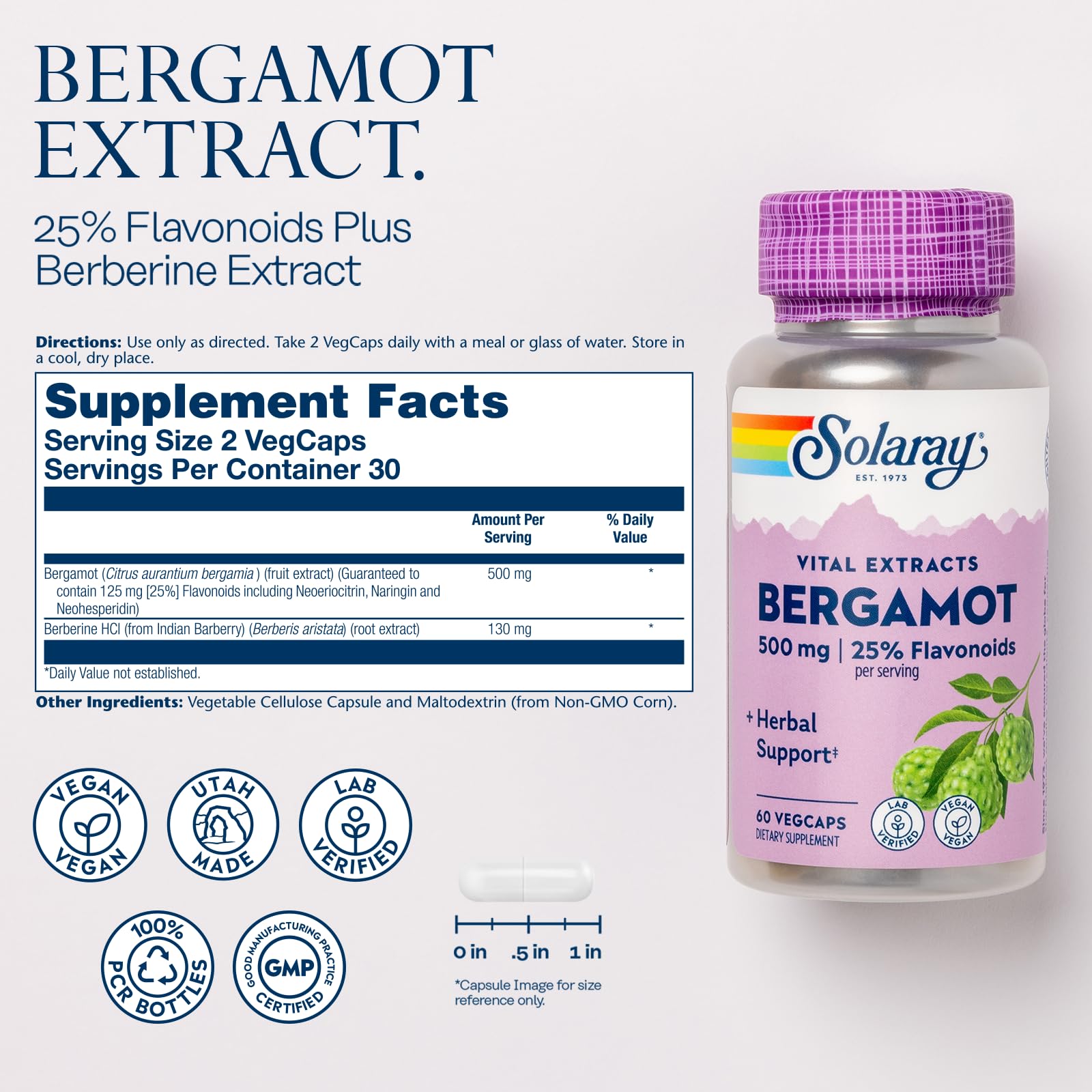 Solaray Bergamot 500 mg with Berberine HCl | Citrus Bergamot


