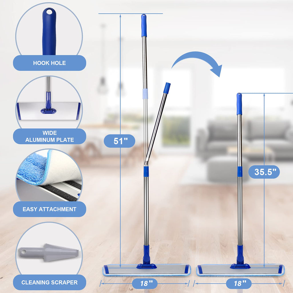 18in Microfiber Flat Mop Cleaning System | Stainless Steel Handle

