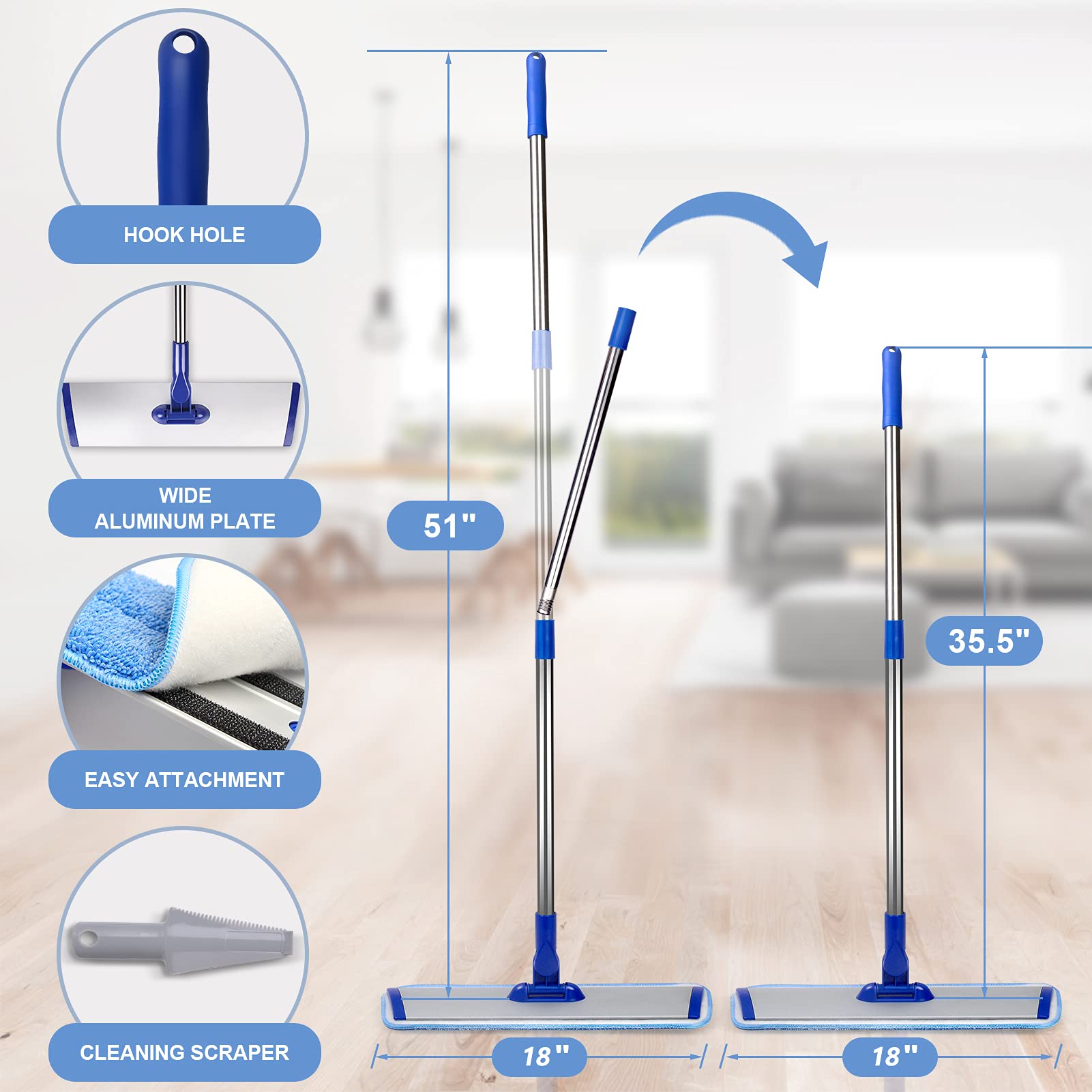 18in Microfiber Flat Mop Cleaning System | Stainless Steel Handle

