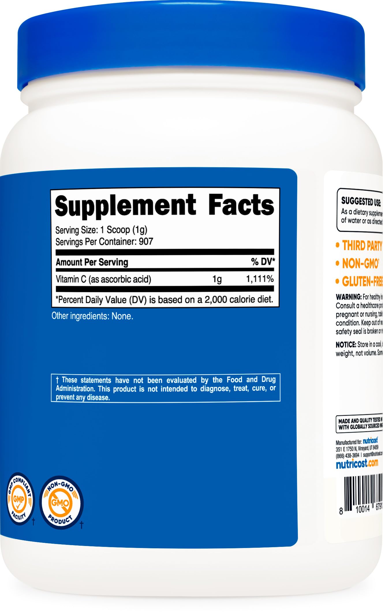Nutricost Ascorbic Acid Powder Vitamin C Gluten Free Non-GMO

