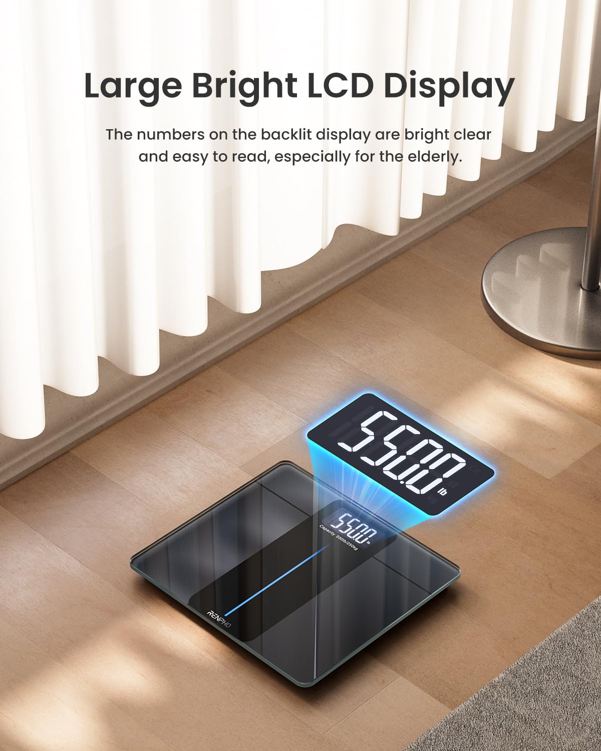 RENPHO 550lb Digital Bathroom Scale | Backlit Display

