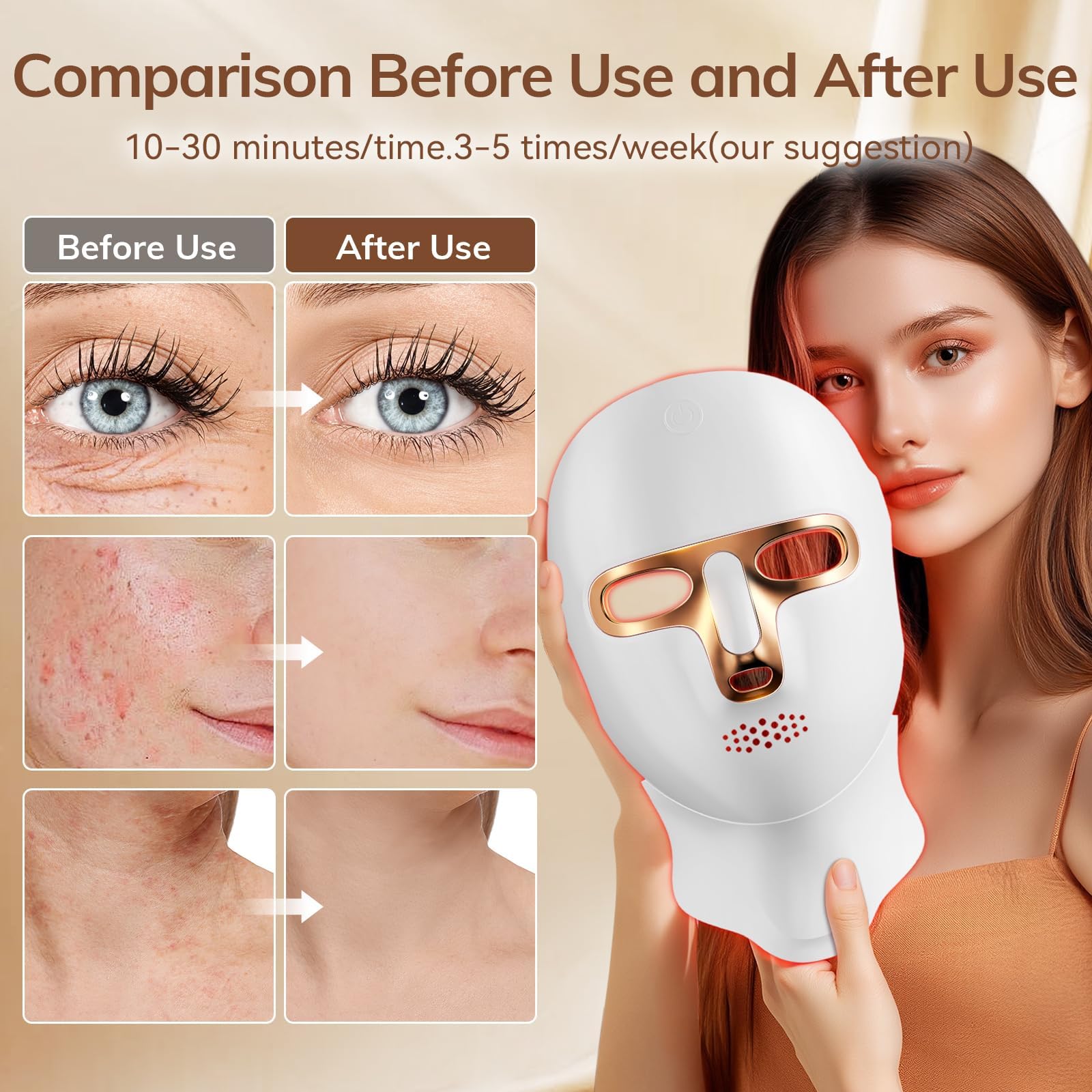 Red Light Therapy Face Mask - Cordless LED USB-C Rechargeable

