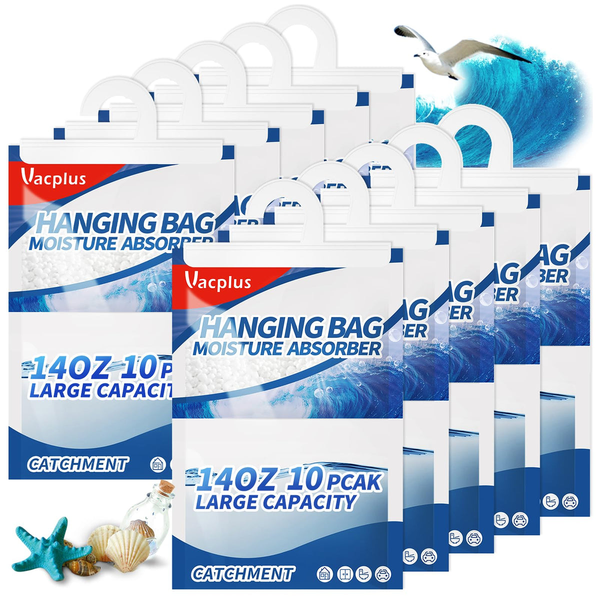 Vacplus Hanging Closet Dehumidifier Bags - Desiccant Moisture Absorbers