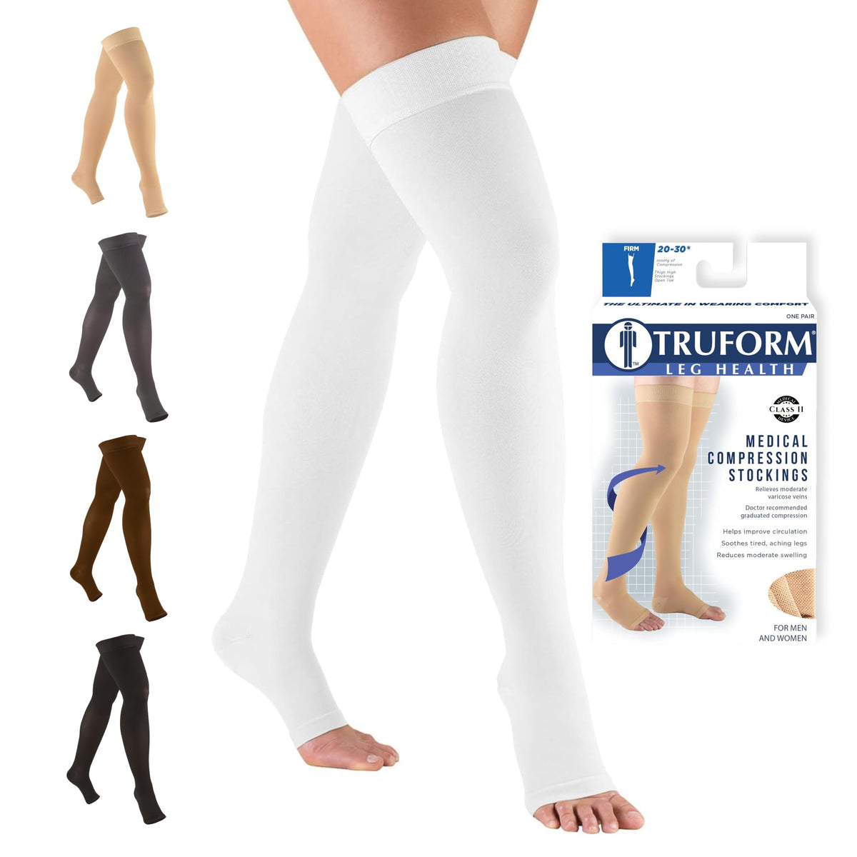 Truform 20-30 mmHg Unisex Thigh-High Compression Stockings Dot-Top