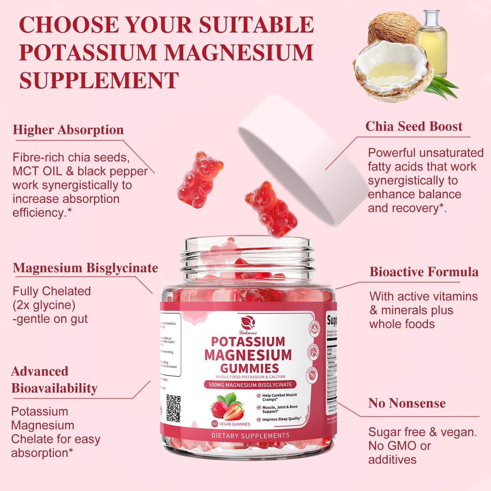 Lukaree Magnesium Potassium Gummies Sleep & Muscle

