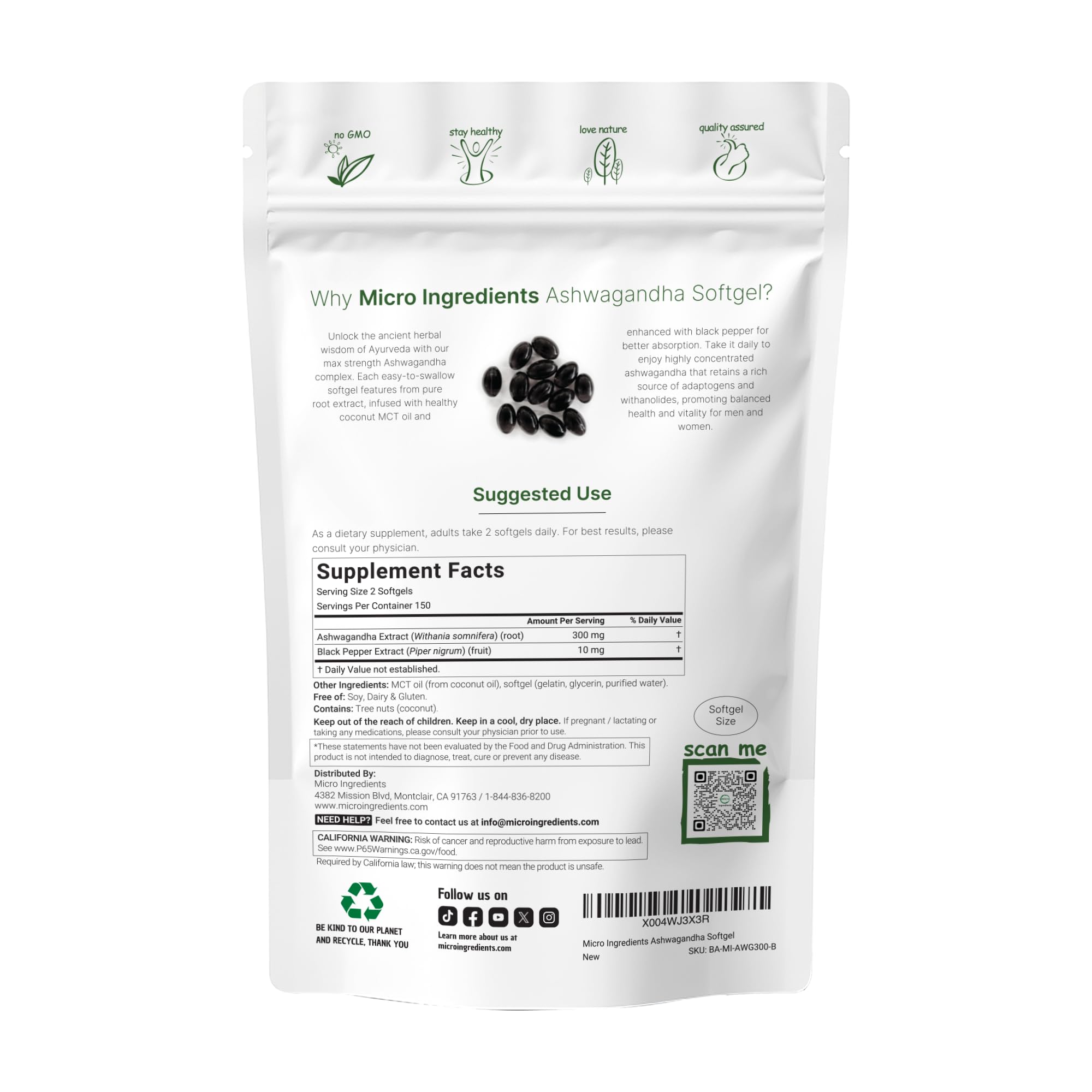 Micro Ingredients Ashwagandha Supplement with Black Pepper


