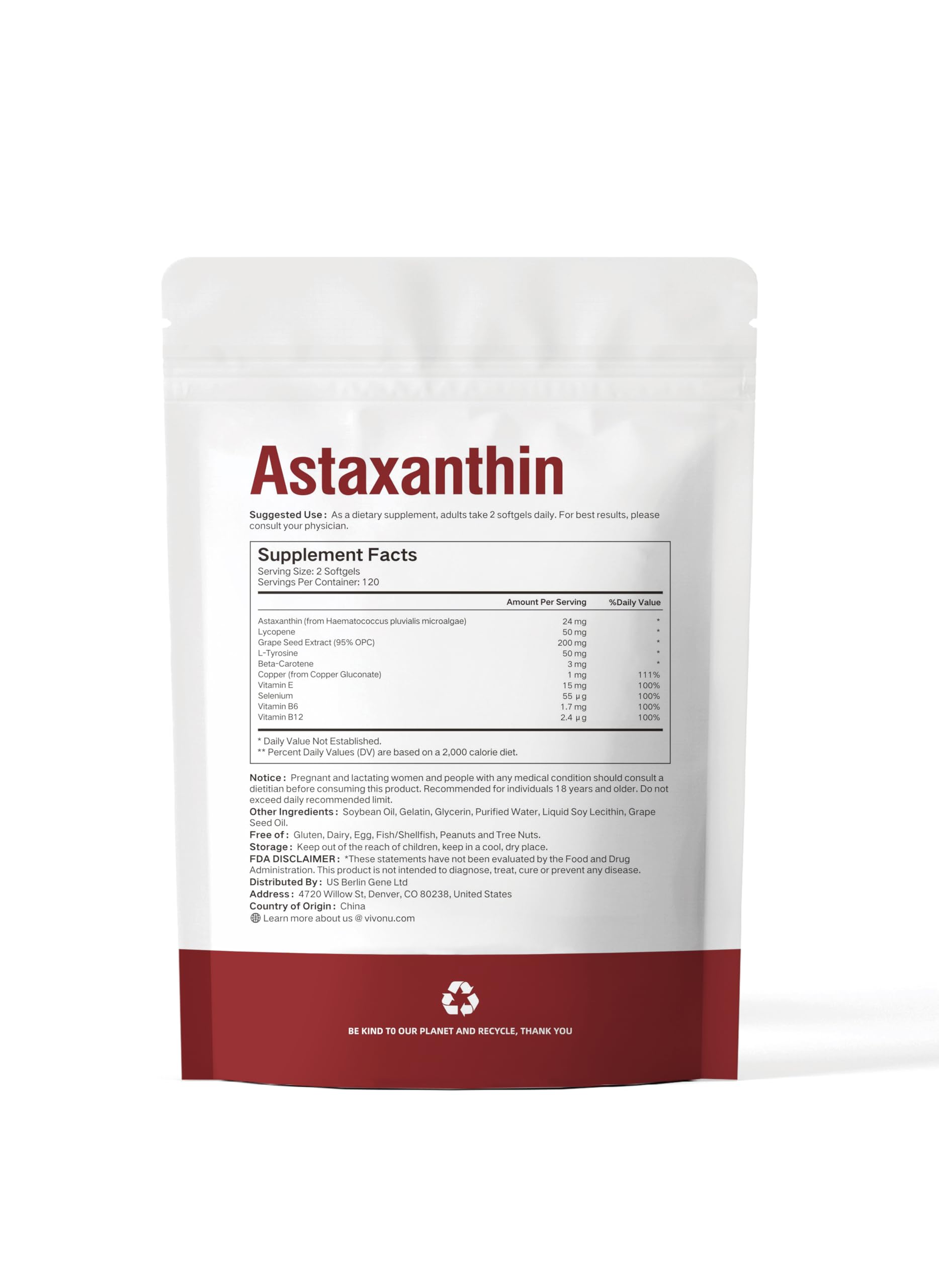 Astaxanthin Antioxidant Supplement from Haematococcus

