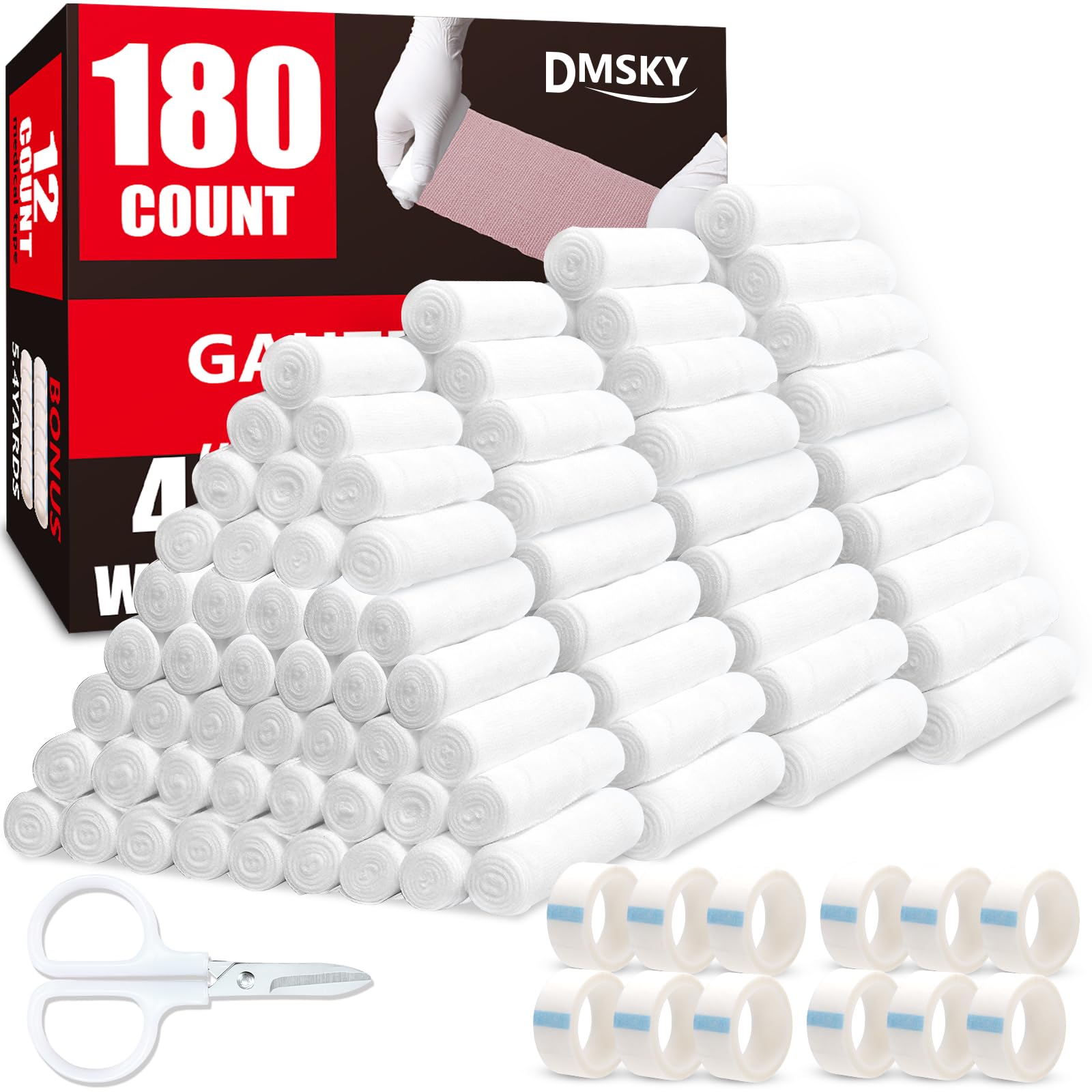 DMSKY Gauze Rolls - Individually Wrapped Non-Sterile Wound Care Bandage