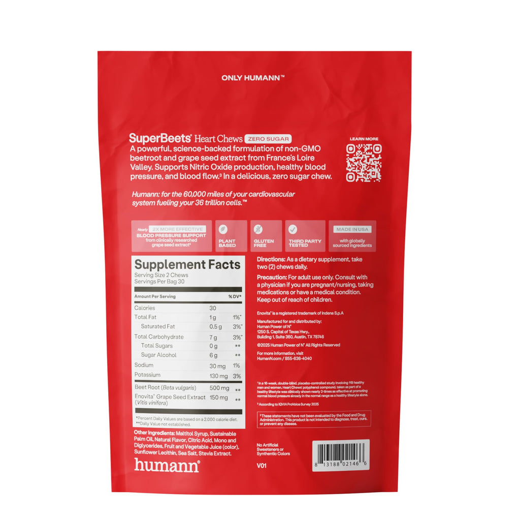 Humann SuperBeets Heart Chews Beet Root Nitric Oxide

