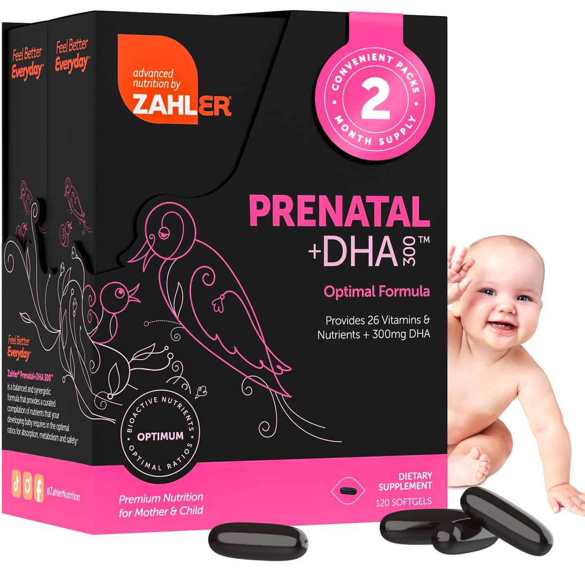 Zahler Prenatal +DHA 300 Prenatal Vitamin with Methylated Folate & DHA