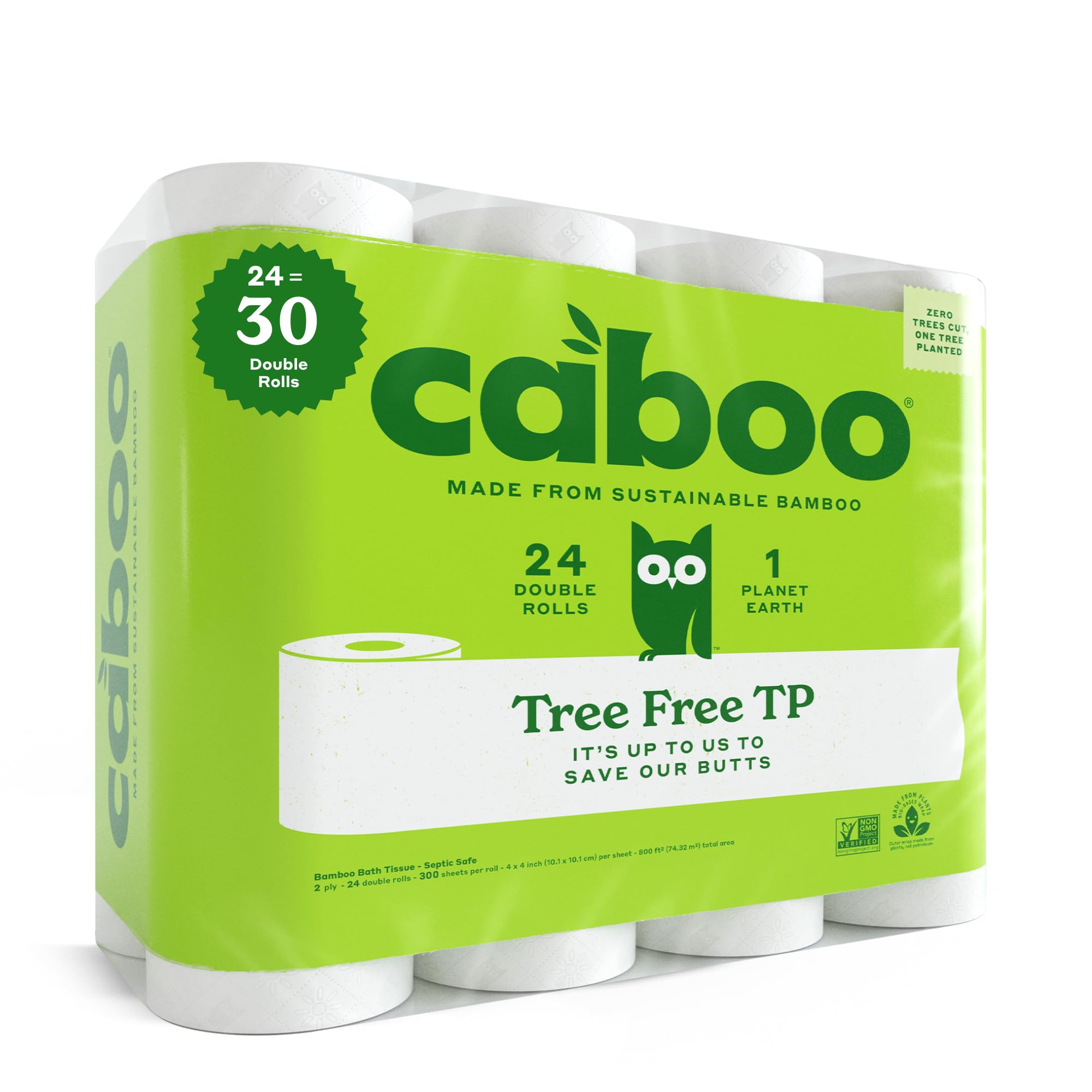 Caboo Tree Free Bamboo Toilet Paper 2-Ply Septic Safe

