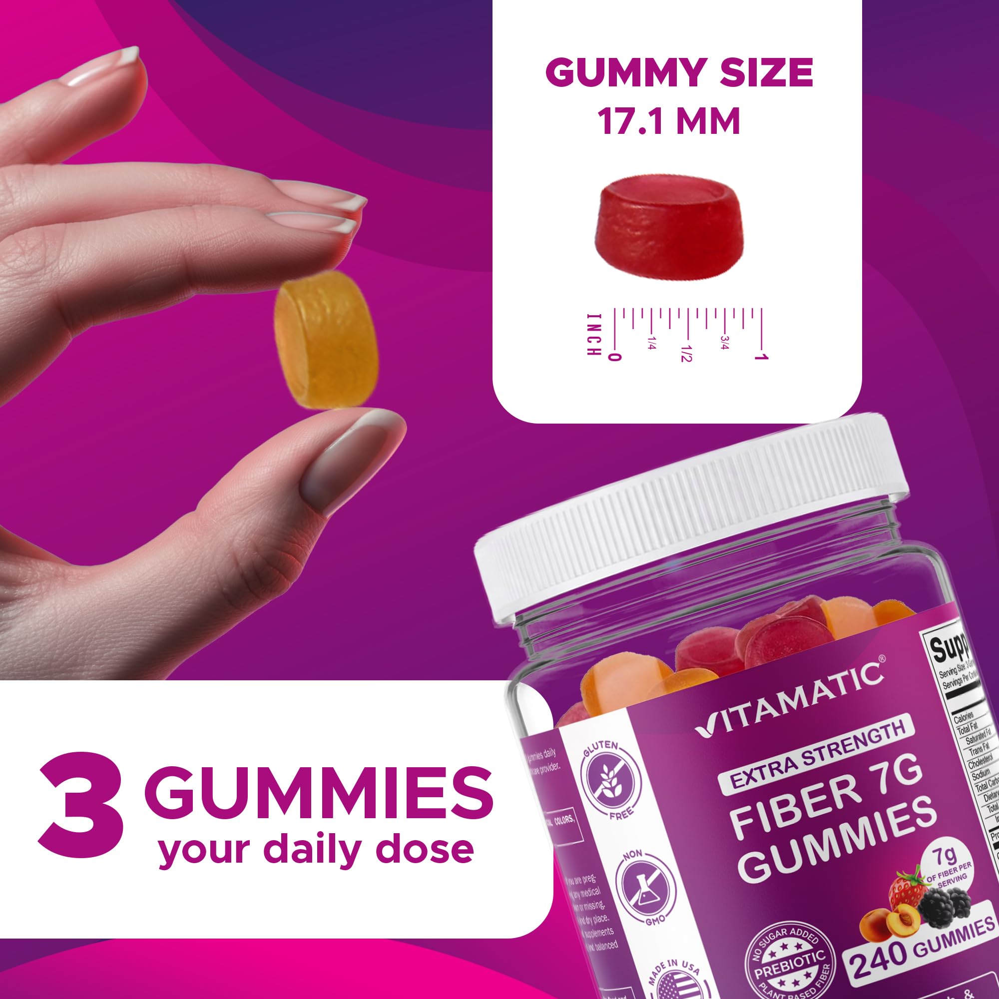 Vitamatic Prebiotic Fiber Gummies for Adults Zero Sugar

