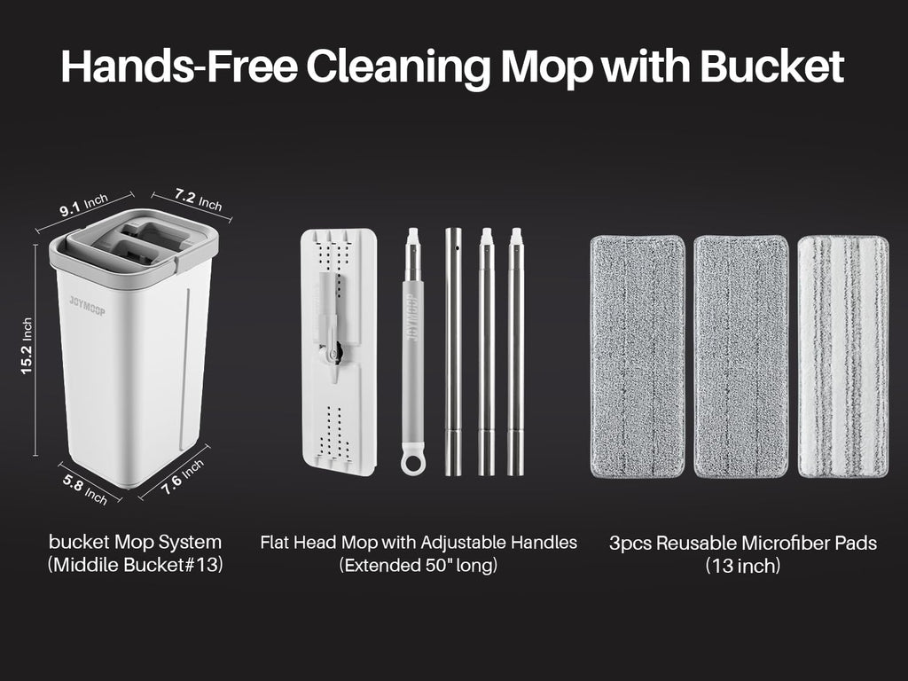 Joymoop Wall Mop and Bucket Set - Flat Floor Cleaning System

