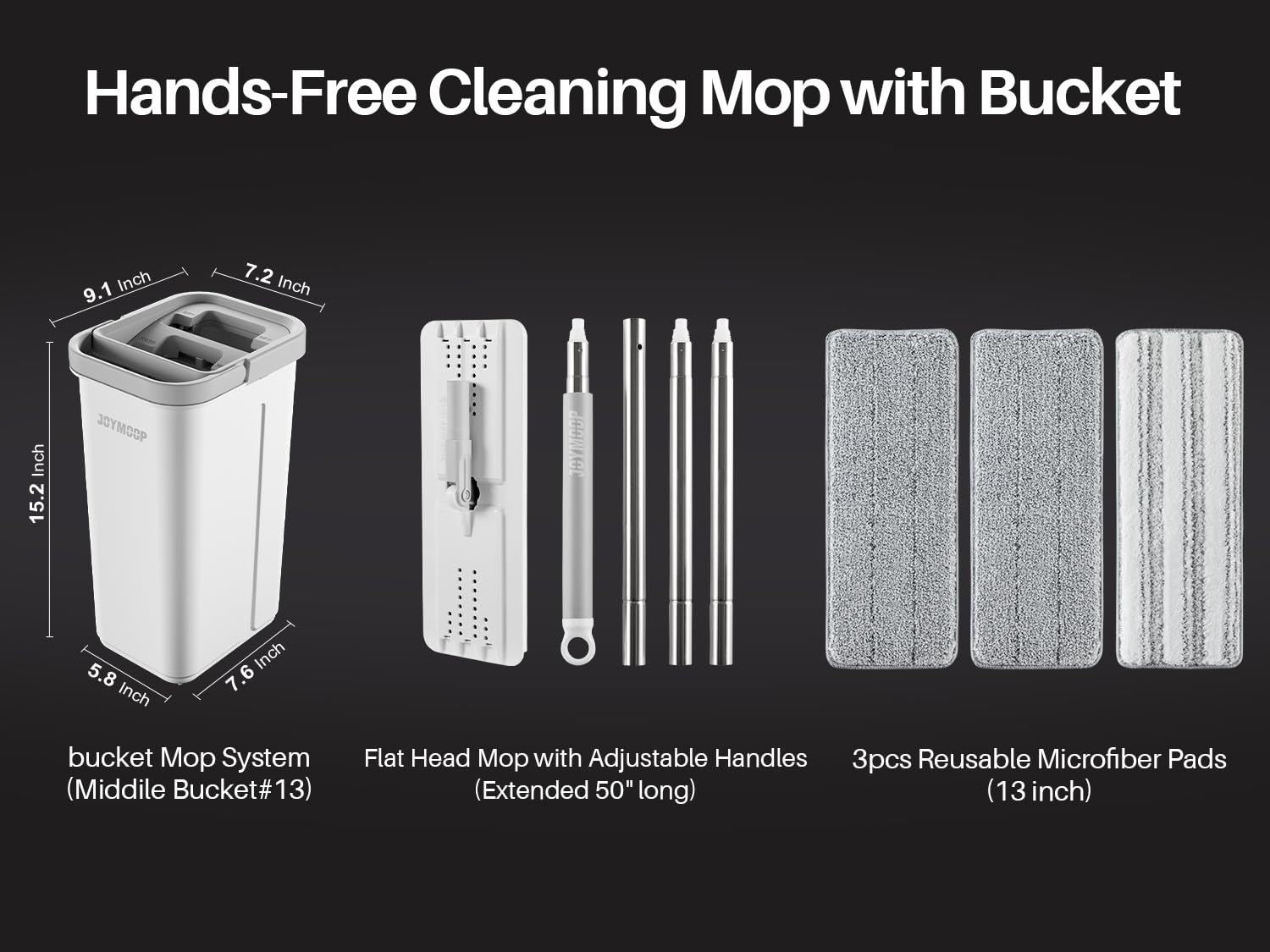 Joymoop Wall Mop and Bucket Set - Flat Floor Cleaning System

