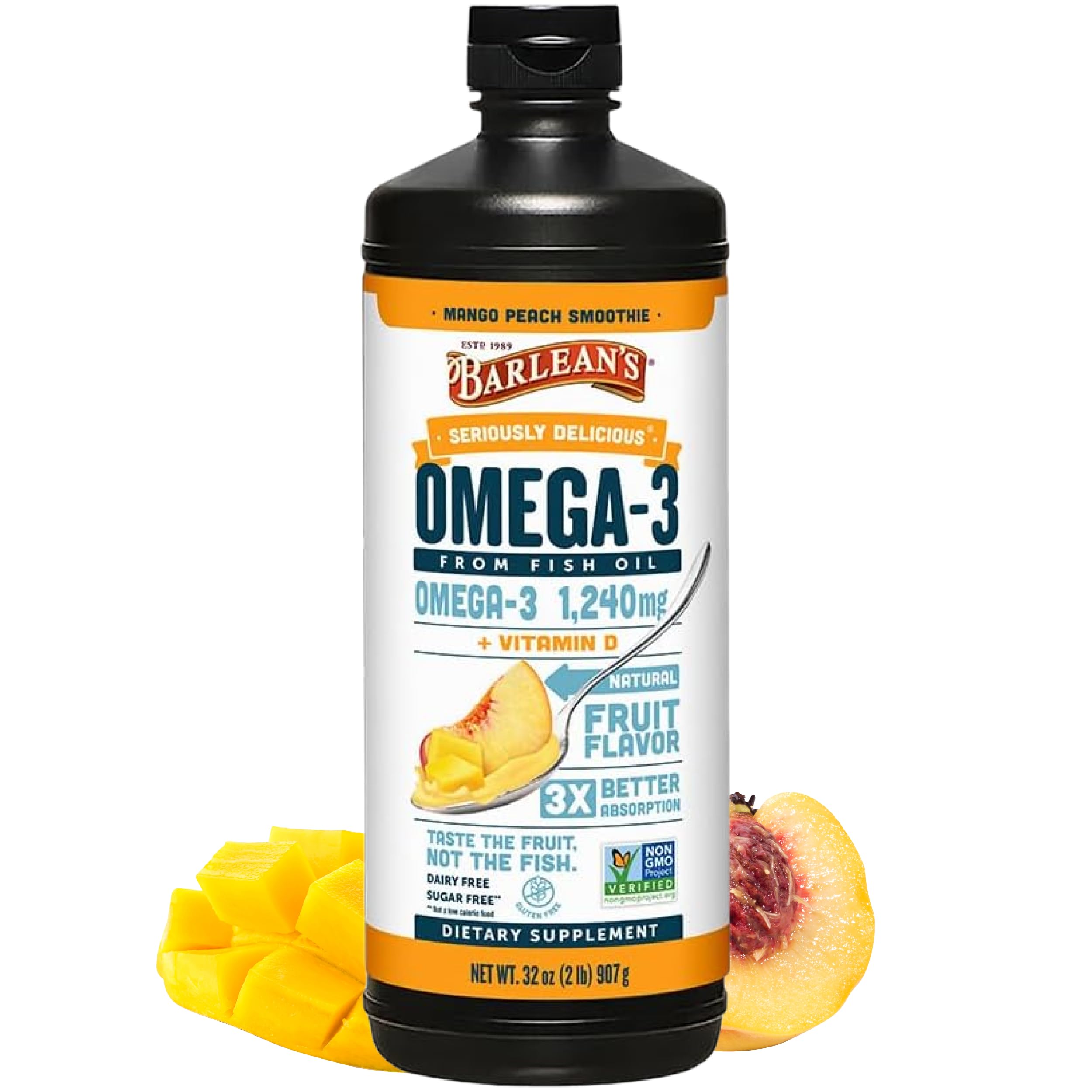 Barlean's Omega-3 Fish Oil Liquid Supplement 1080 mg EPA/DHA