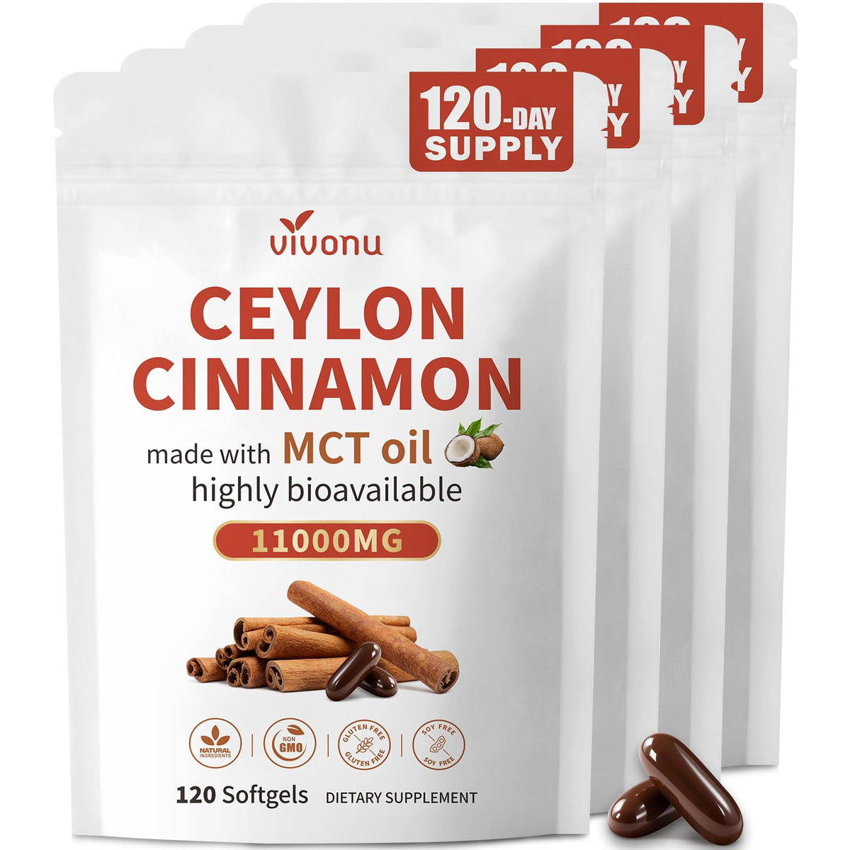 Vivonu Organic Ceylon Cinnamon Softgels with MCT Oil
