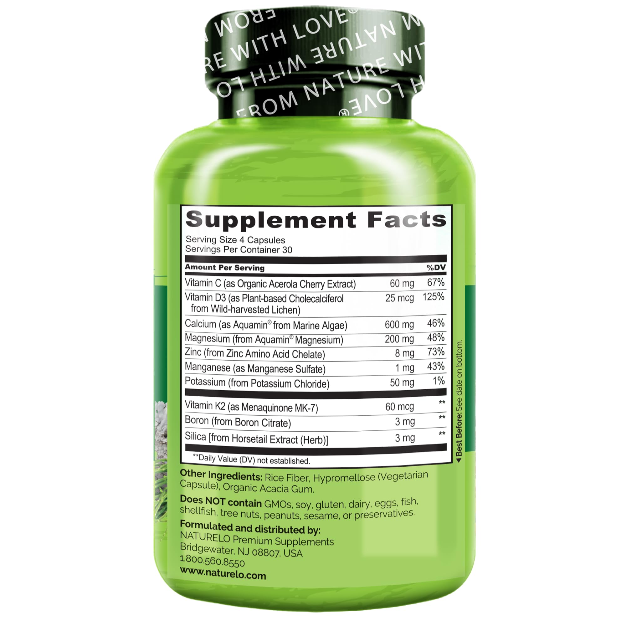 Naturelo Calcium Magnesium Zinc with D3 K2 Vitamin C


