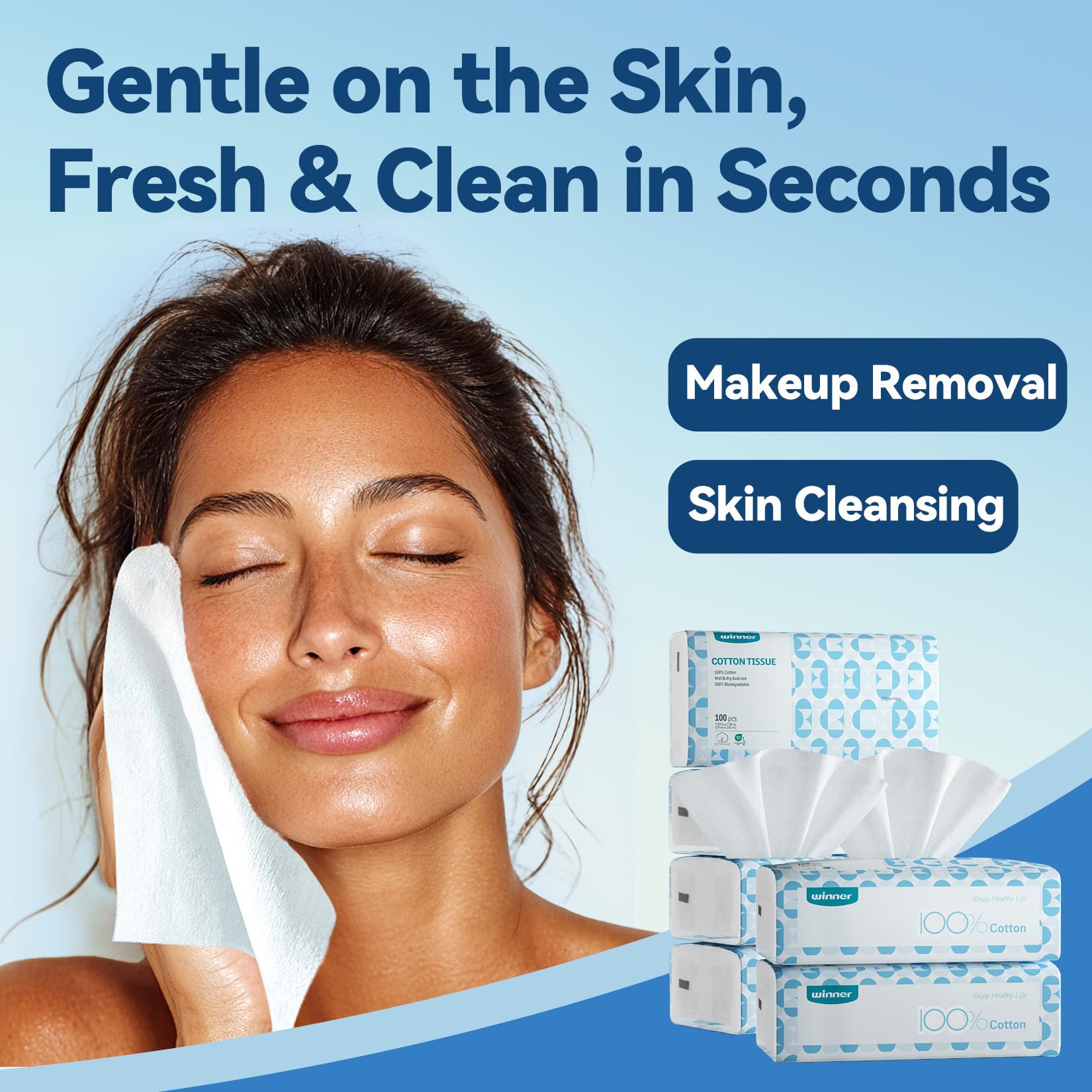 Winner Soft Face Towels - Unscented Pure Cotton Towelettes

