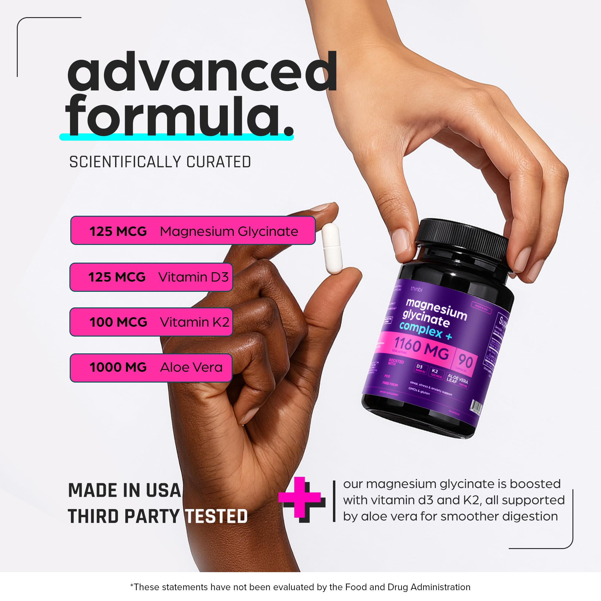 Magnesium Glycinate Chelated with Aloe & D3 | Absorption

