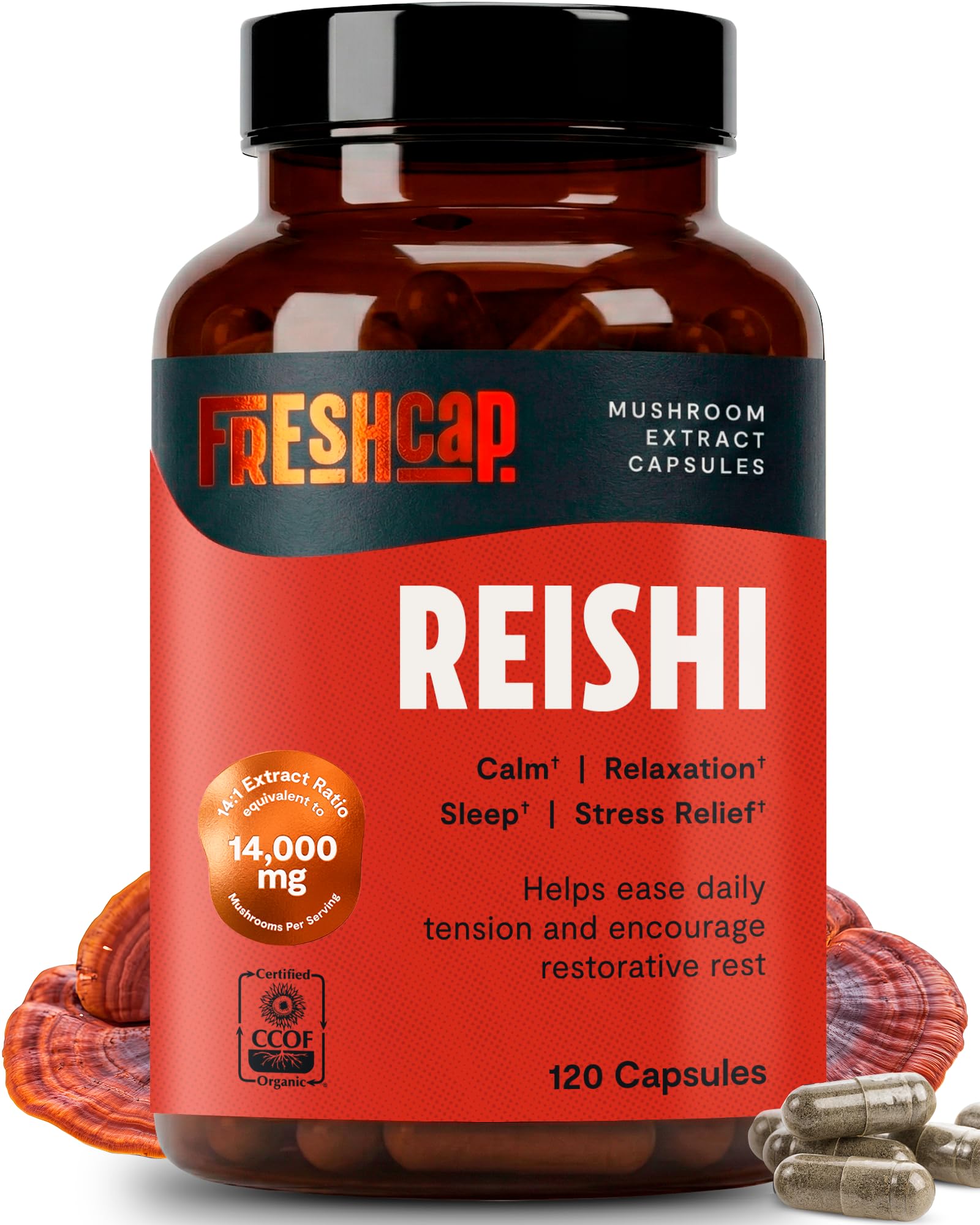 FreshCap Mushrooms Lion's Mane Capsules - 14:1 Organic Fruiting Body Extract, 31% Beta-Glucans