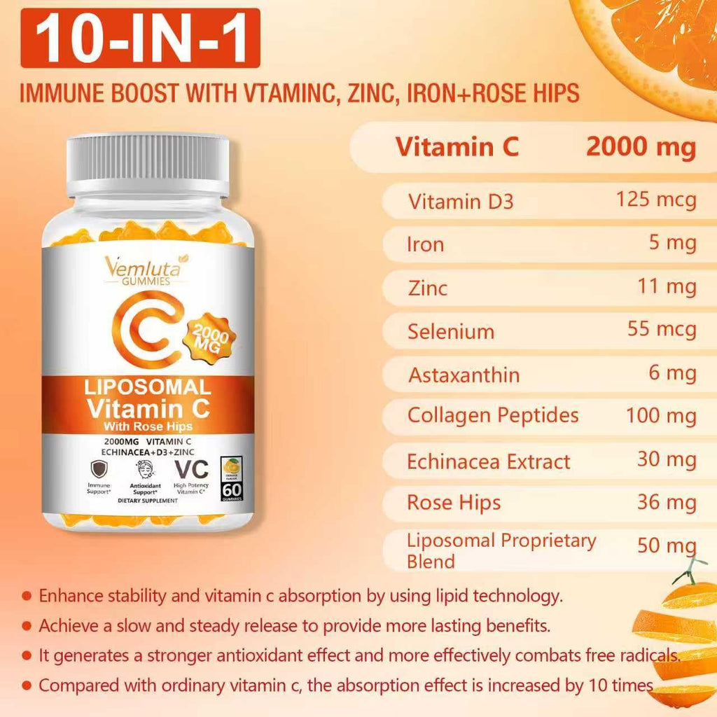 Vemluta Liposomal Vitamin C Gummies with D3 Immune Support

