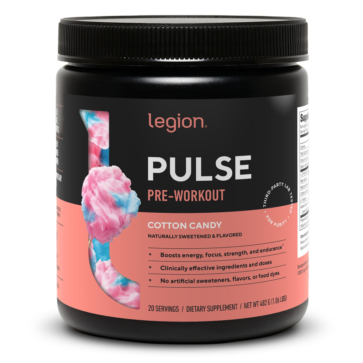 Legion Pulse Pre Workout Supplement - All Natural Nitric Oxide, Creatine Free, Naturally Sweetened