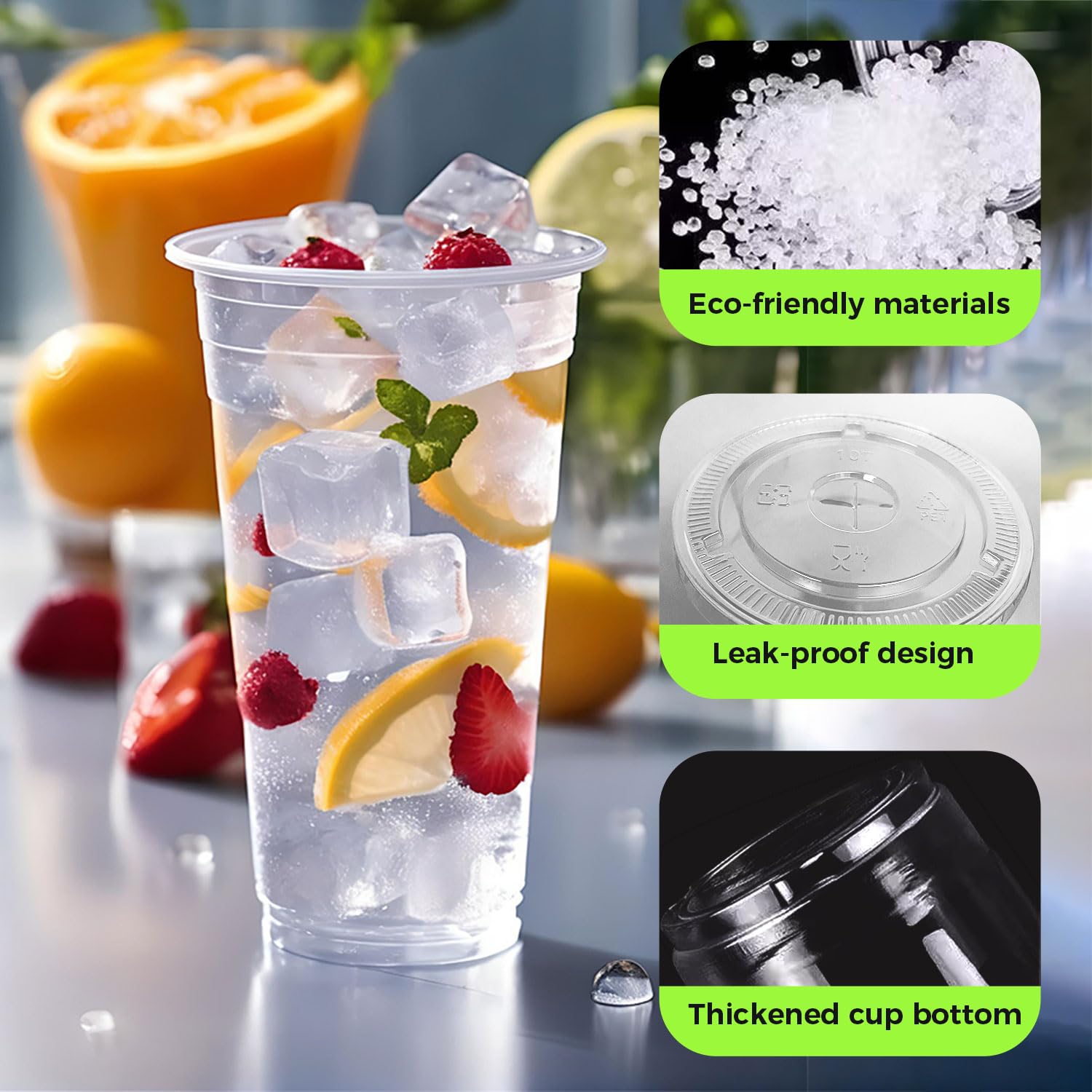 FLXzaszo Premium Disposable Plastic Cups with Lids

