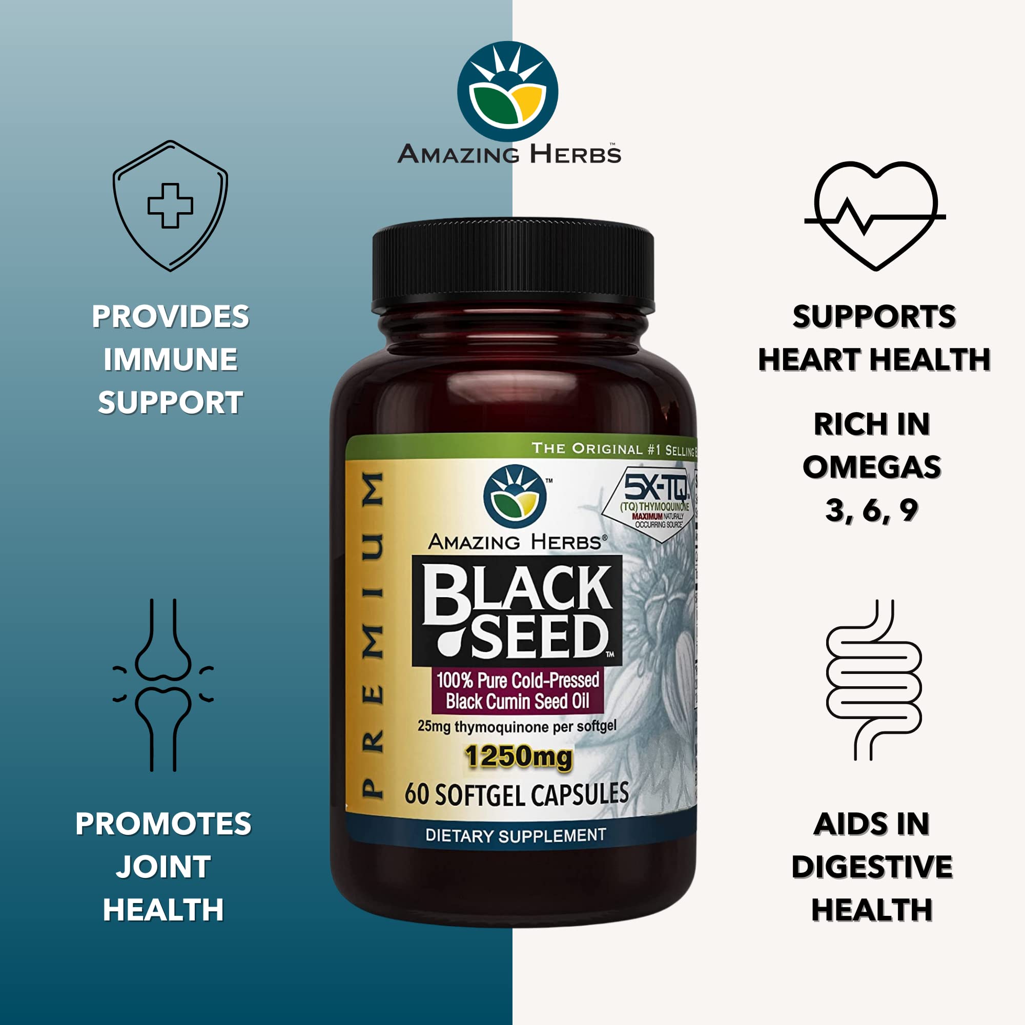 Amazing Herbs Black Seed Oil Capsules - Nigella Sativa

