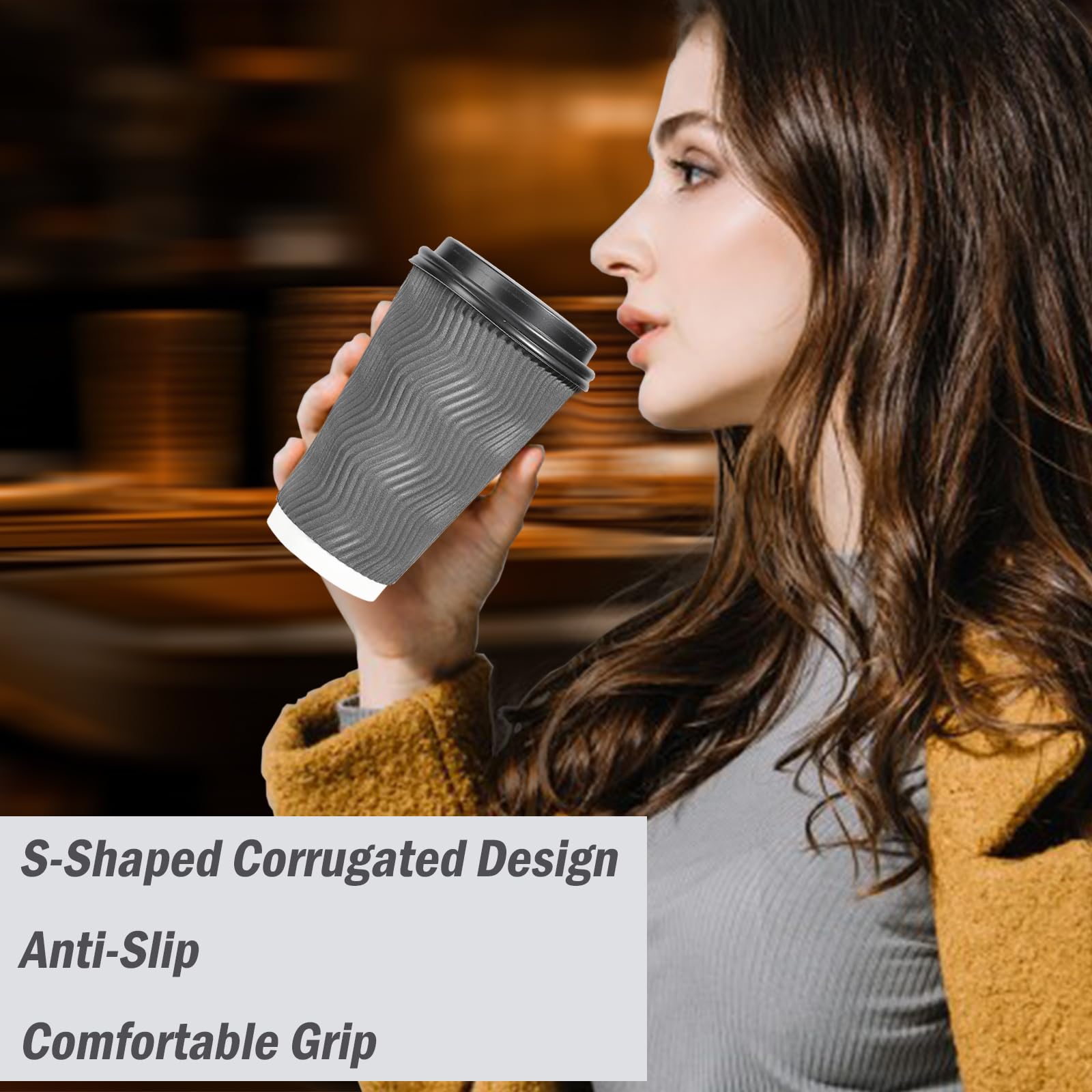 Lamosi Insulated Coffee Cups with Lids | To-Go Paper Cups

