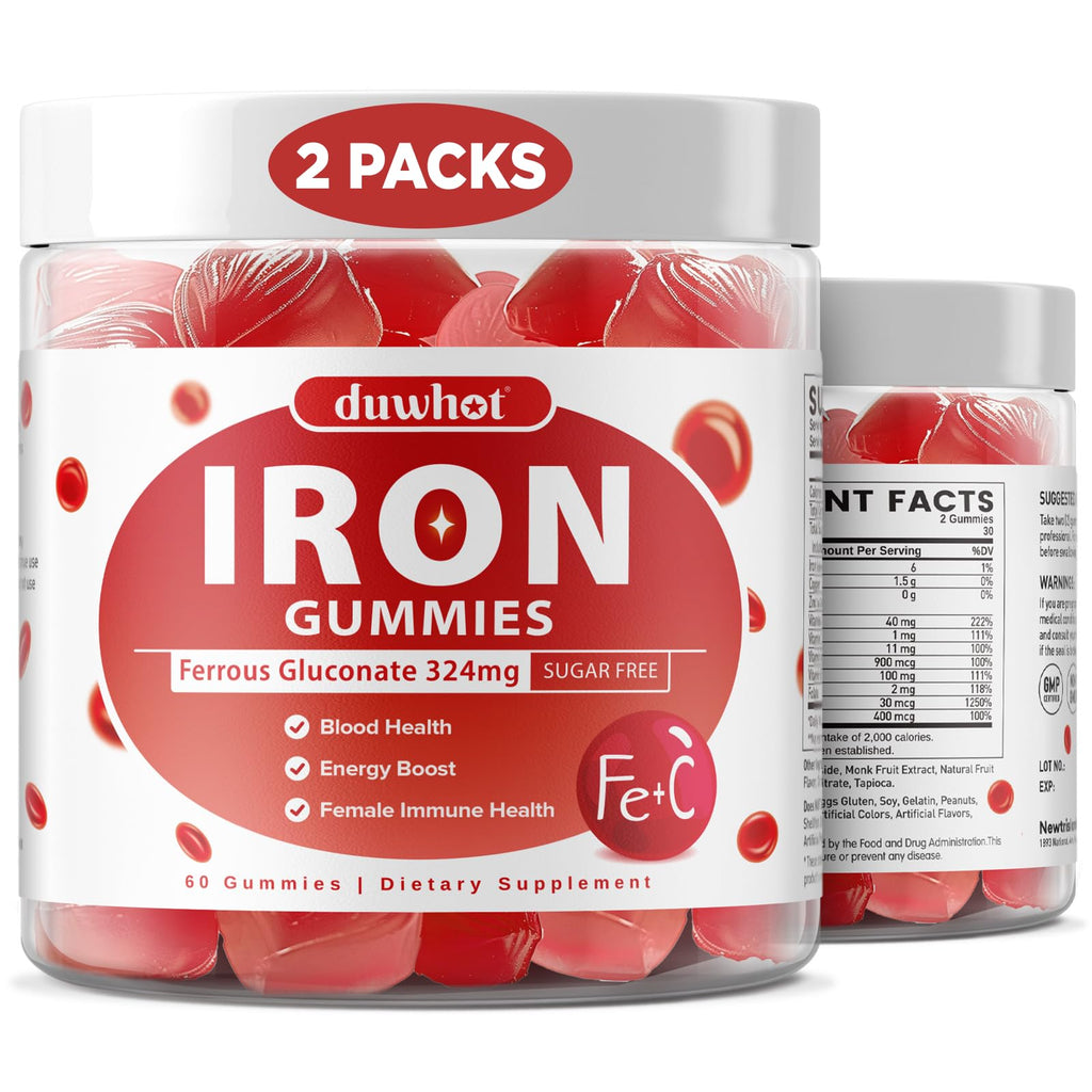 Iron Gummies for Women and Teens, Ferrous Gluconate 324 mg with Vitamin C